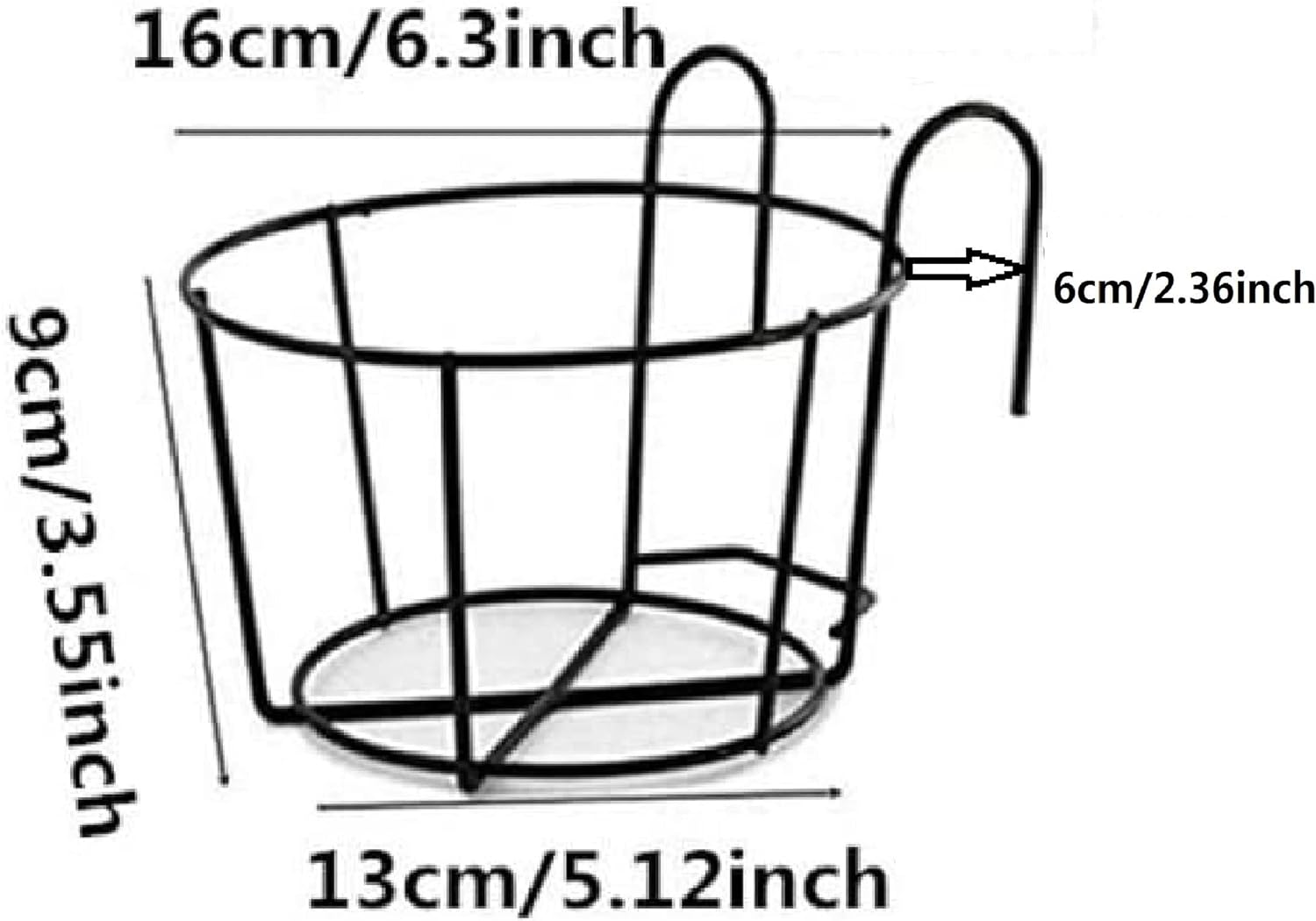 4 Pack Hanging Railing Planters Flower Pot Holders Plant Iron Racks Fence Metal Potted Stand Mounted Balcony round Plant Baskets Shelf Container Box for Indoor&Outdoor Use-Black,Garden Steel Pots,6.3" - Black-4 Pack image number 4