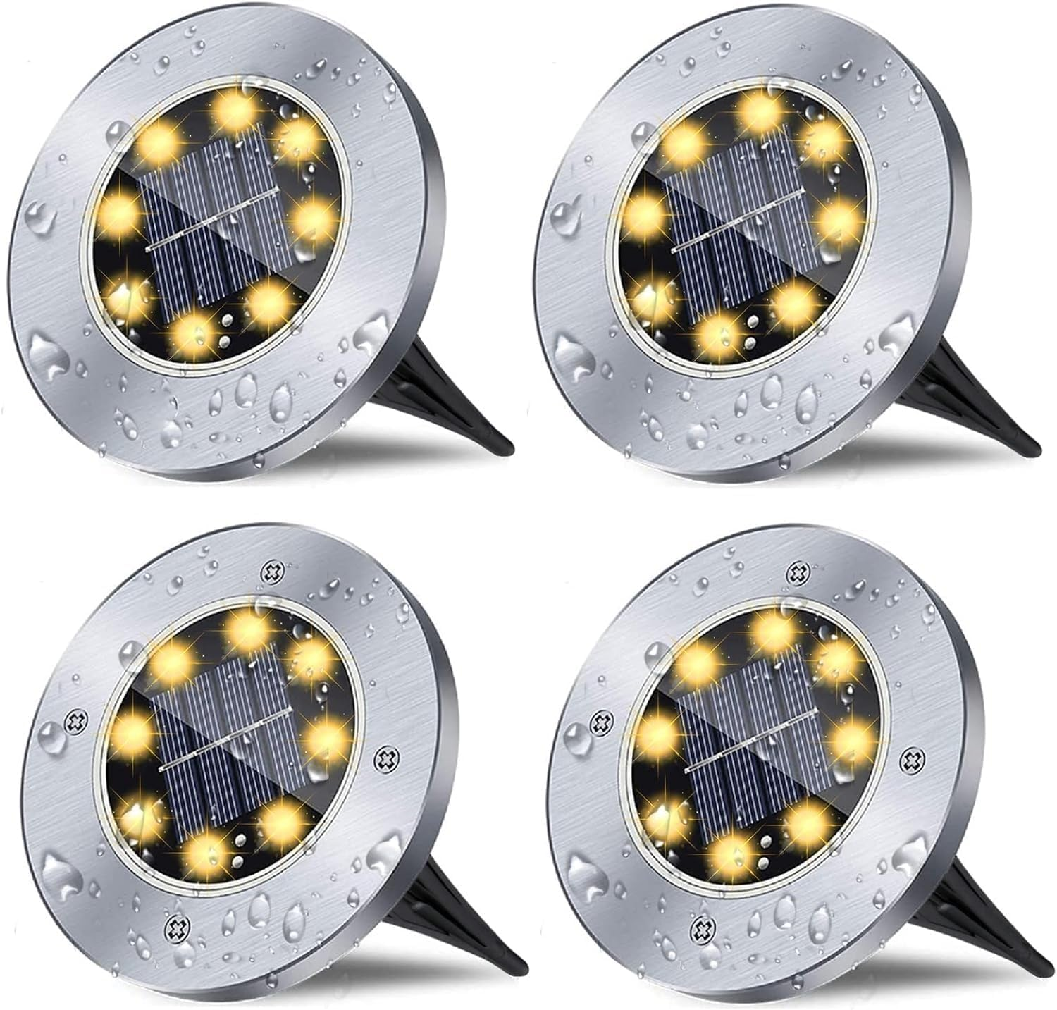 EZONEDEAL Solar Ground Lights, 8 LED Solar Disk Lights Outdoor Waterproof for Garden Yard Patio Pathway Lawn Driveway Walkway- Warm White (4 Pack) image number 2