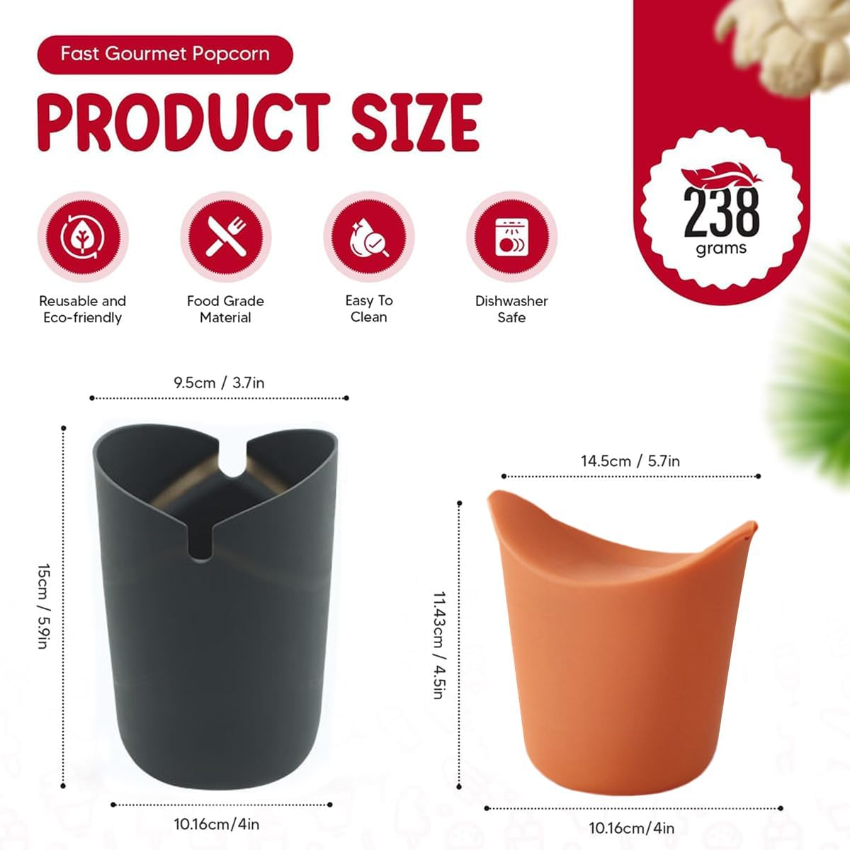 Silicone Popcorn Popper - Set of 2 Single Serve Reusable Popcorn Makers - Microwave Collapsible for Family Movie Night at Home image number 5