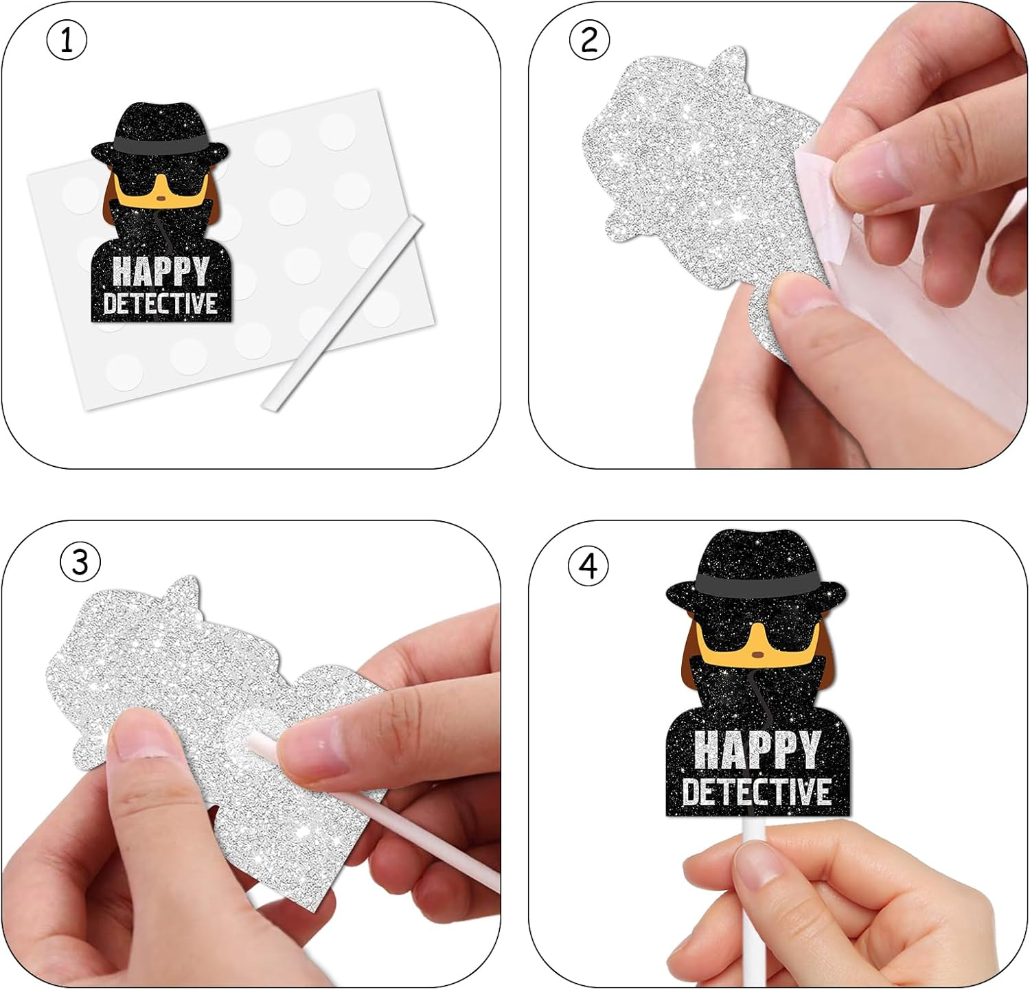 18Pcs Glitter Dessert Cupcake Topper Mystery Crime Clue Evidence Detective Agent Theme Happy Birthday Party Decor Supplies Decorations image number 2