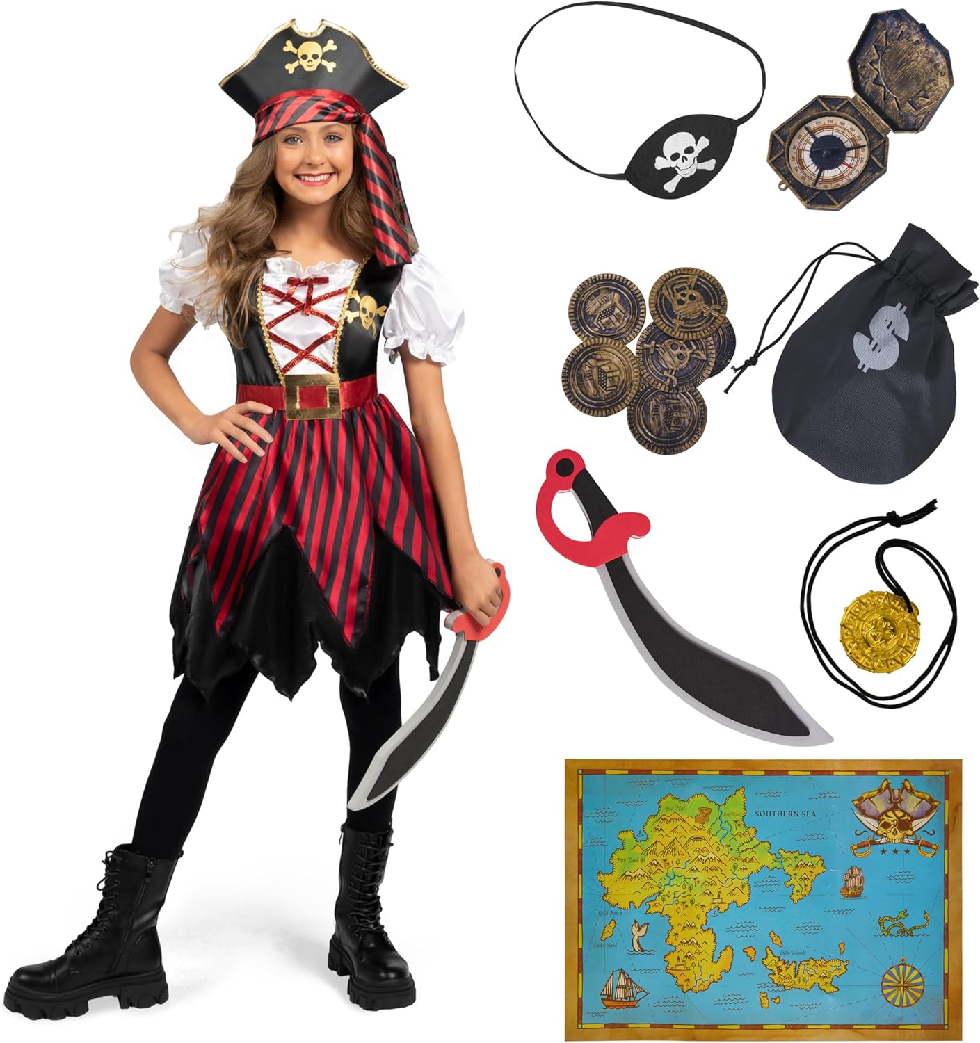 Spooktacular Creations Halloween Kids Pirate Costume, Pirate Dress for Girls, Buccaneer Princess Outfit for Toddler Dressup image number 5
