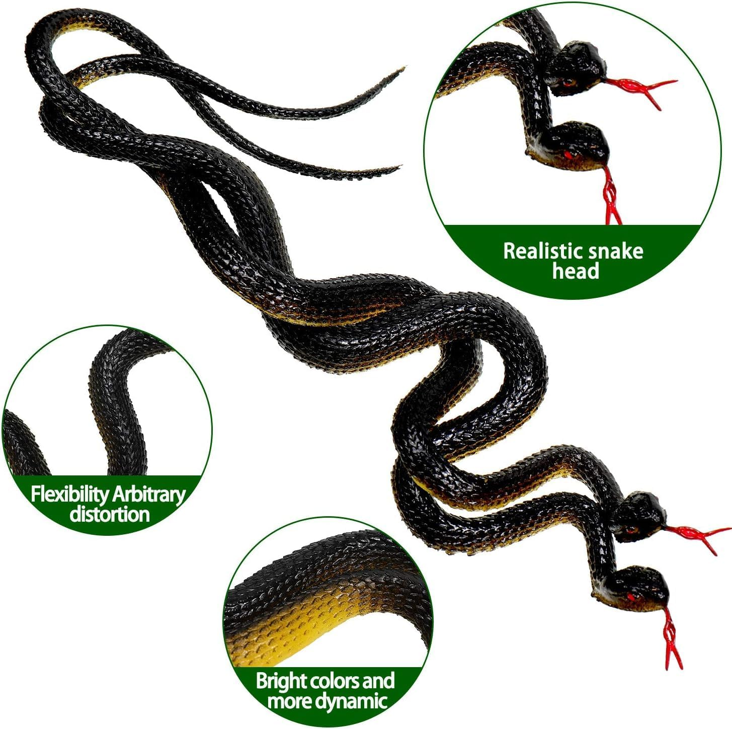 15 Pieces Realistic Rubber Snakes Plastic Snake Prop Fake Snake Props for Garden Props to Keep Birds Away, Pranks, Halloween Decoration (Black) image number 3