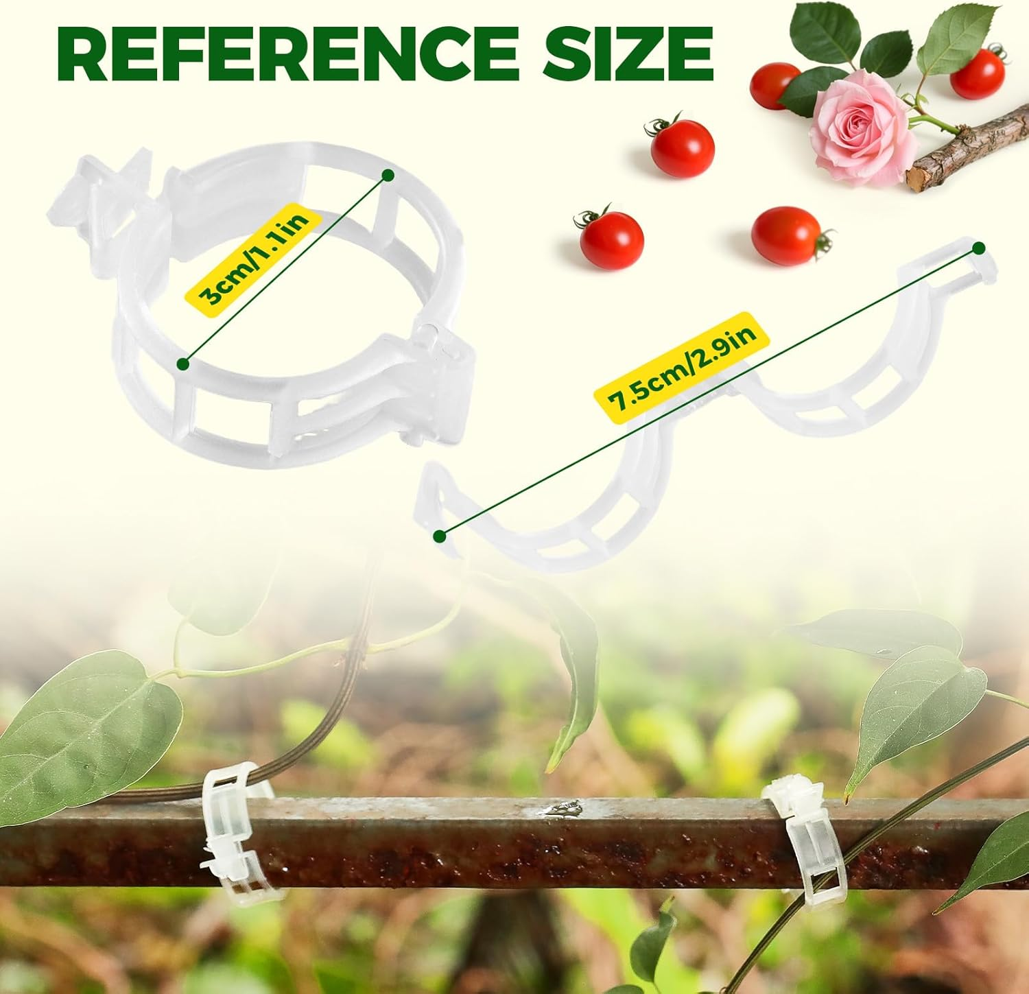 100 PCS Plant Support Clips, Reusable Garden Clips Secured Plastic Plant Clips for Climbing Plants, Tomato Clips for String Trellis Outdoor Indoor Plant Flowers Stem Vine Fixing Clips (White)