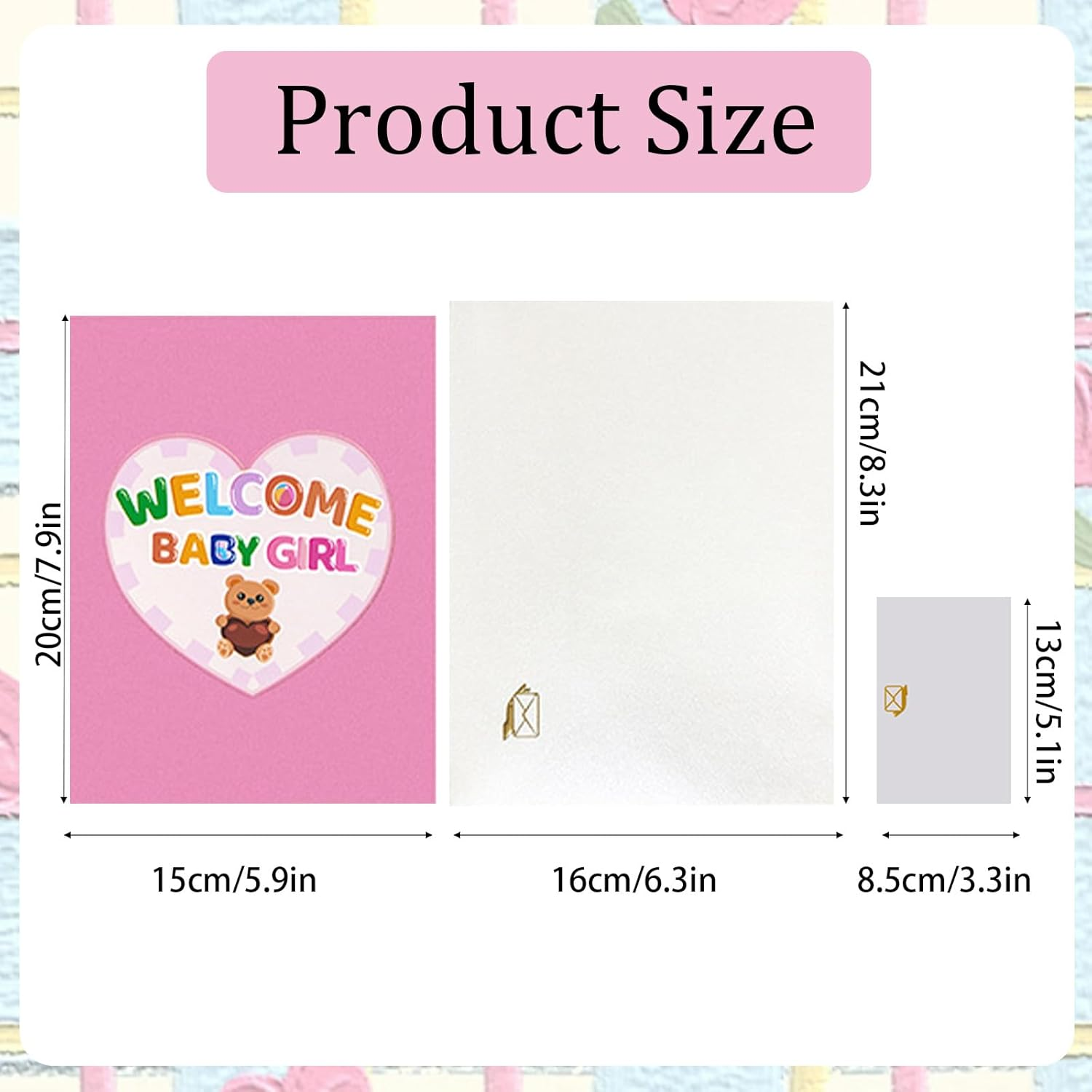 New Baby Girl Card - "Welcome Baby Girl" 3D Pop-Up Shower Card with Gifts & Animals, Pink Gender Reveal Greeting Card for Newborn - Includes Blessing Tag & Envelope (7.87"X5.91") - Baby Blue image number 5