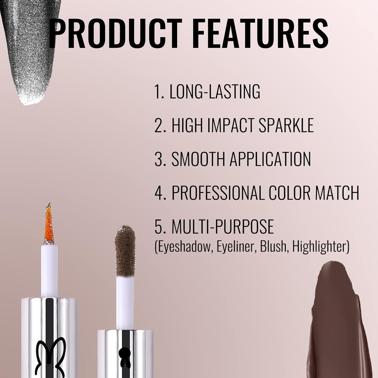 Erinde [3PCS] Liquid Glitter Matte Eyeshadow, Liquid Glitter Eyeliner and Matte Cream Eyeshadow 2 in 1, Quick Drying, Easy to Apply, Long Lasting Korean Shimmer Matte Eyeshadow Eye Makeup image number 3