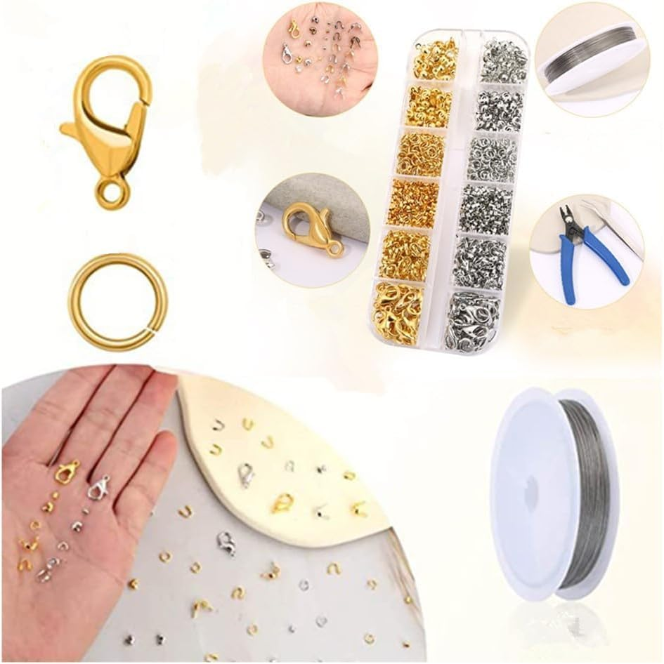 1200 Pcs Crimp Beads Kit for Jewelry Making Crimp Beads Crimp Covers Crimp Tubes and Wire Guardians Lobster Clasps Jump Rings Crimping Pliers and Beading Wire for Jewelry Making image number 4