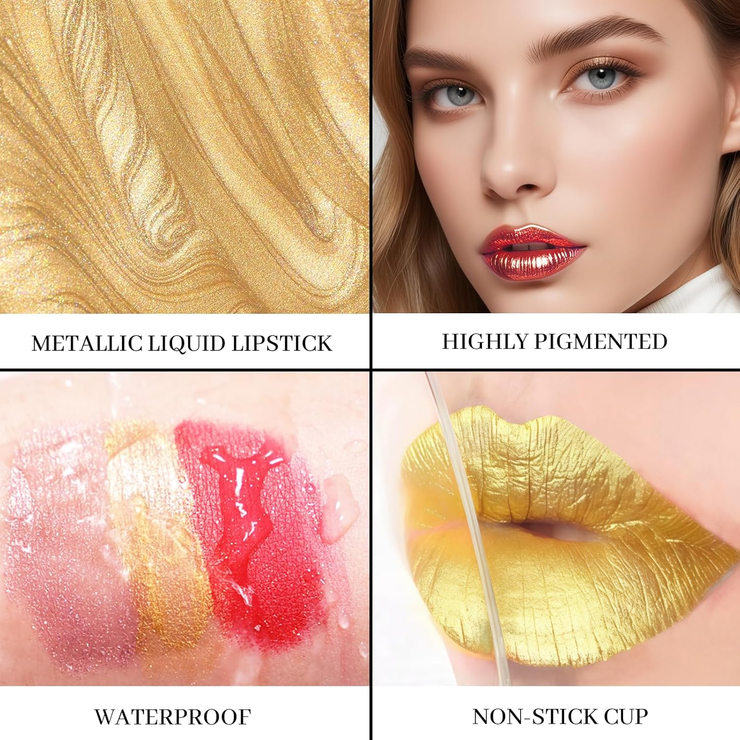 DAGEDA Metallic Lipstick, Glitter Lip Gloss, Moisture Shimmer Lip Plumper Gloss, Diamond Pearl Shine, Non-Sticky Long Lasting Metallic Liquid Lipstick Lip Eyeshadow Makeup, 04 Red image number 5