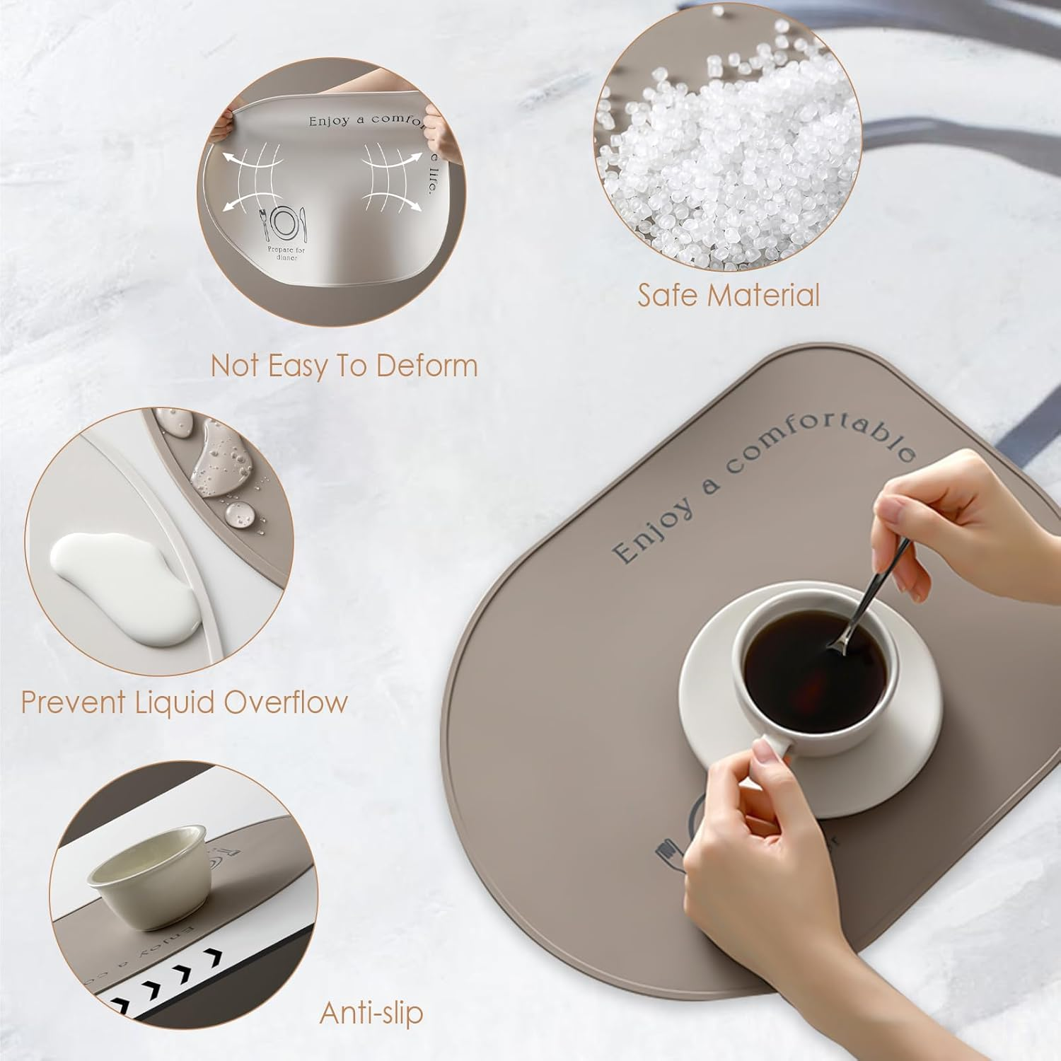 2-Pack Silicone Placemats, Non-Slip, Oil & Water Proof, Heat & Stain Resistant, Easy to Clean, Durable & Versatile (Brown) image number 1