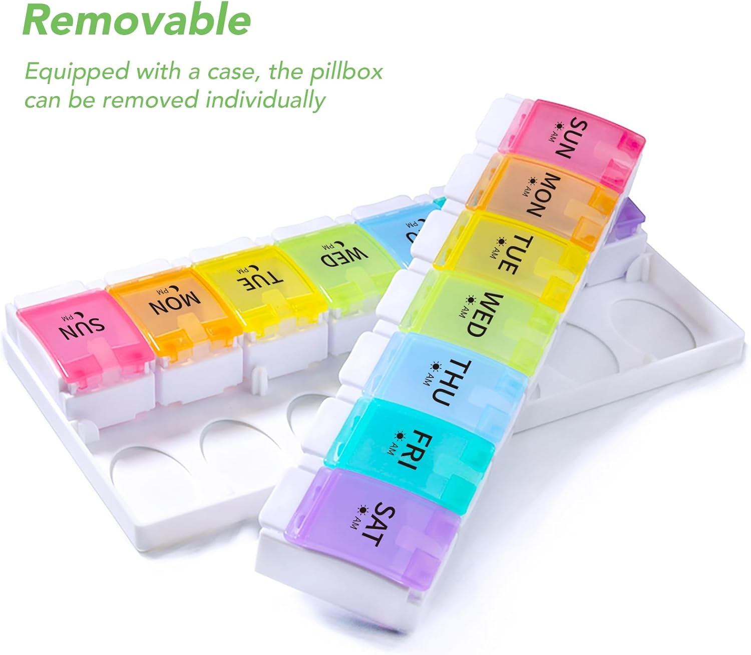 Opret Large Pill Organiser Box 7 Day 2 Times a Day, AM PM Weekly Tablet Organiser, Unique Push Button Open with 14 Compartments