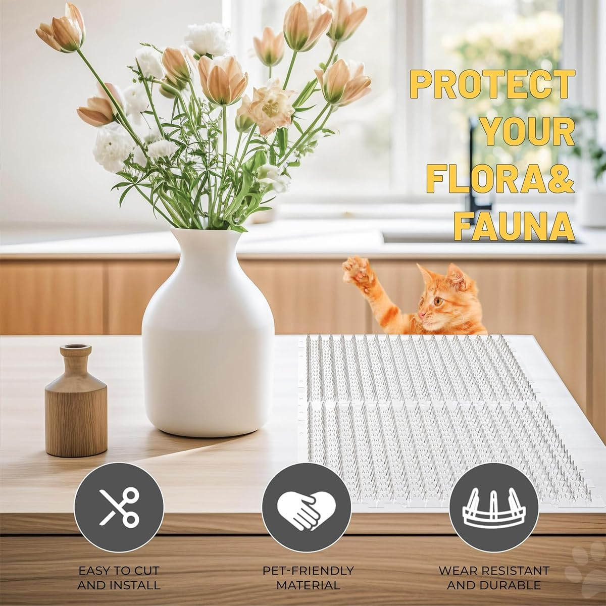 AIMALL 10Pcs Transparent PET Anti-Cat Mat 16.9X13.4In Spliceable Cat Repellent Pad with Soft Spikes for Sofa Garden Balcony Indoor Outdoor Surface Protection image number 5