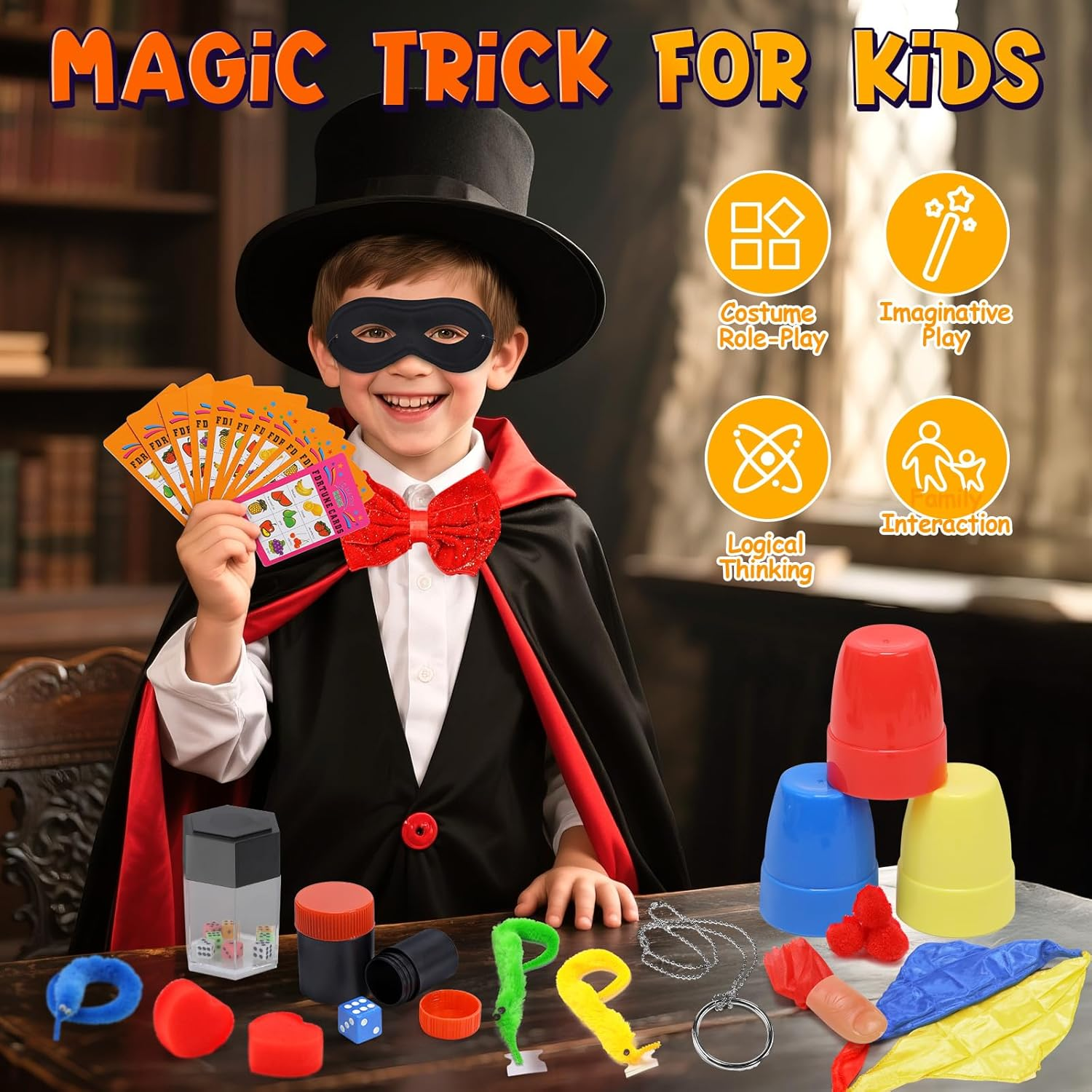 Skirfy Magic Kit,Magician Costume for Pretend Play, Magic Tricks for Kids Age 6-8, Magic Set for Beginners Boys Girls Birthday Gift 6 7 8 9 10 11 12 image number 3