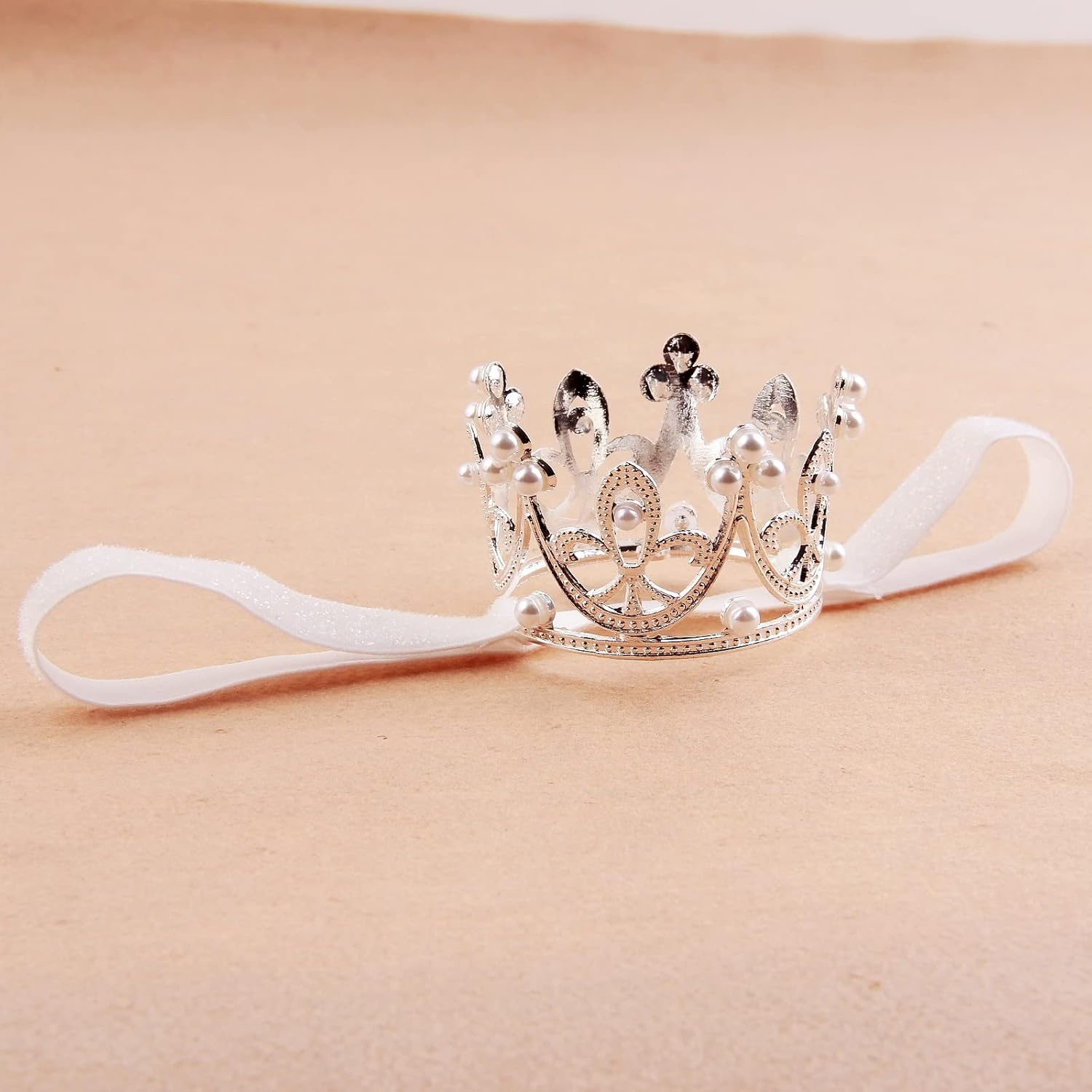 Nishine 2 Pieces Baby Girls Crown Headband Princess Tiara Headdress Set Toddler Elastic Head Band (White) - Gold image number 4