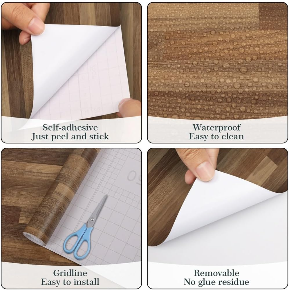 Arthome 43.5X305Cm Brown Wood Grain Peel and Stick Wallpaper Self Adhesive Removable Decorative Film Waterproof Contact Paper for Cabinets, Drawers, Countertops image number 5