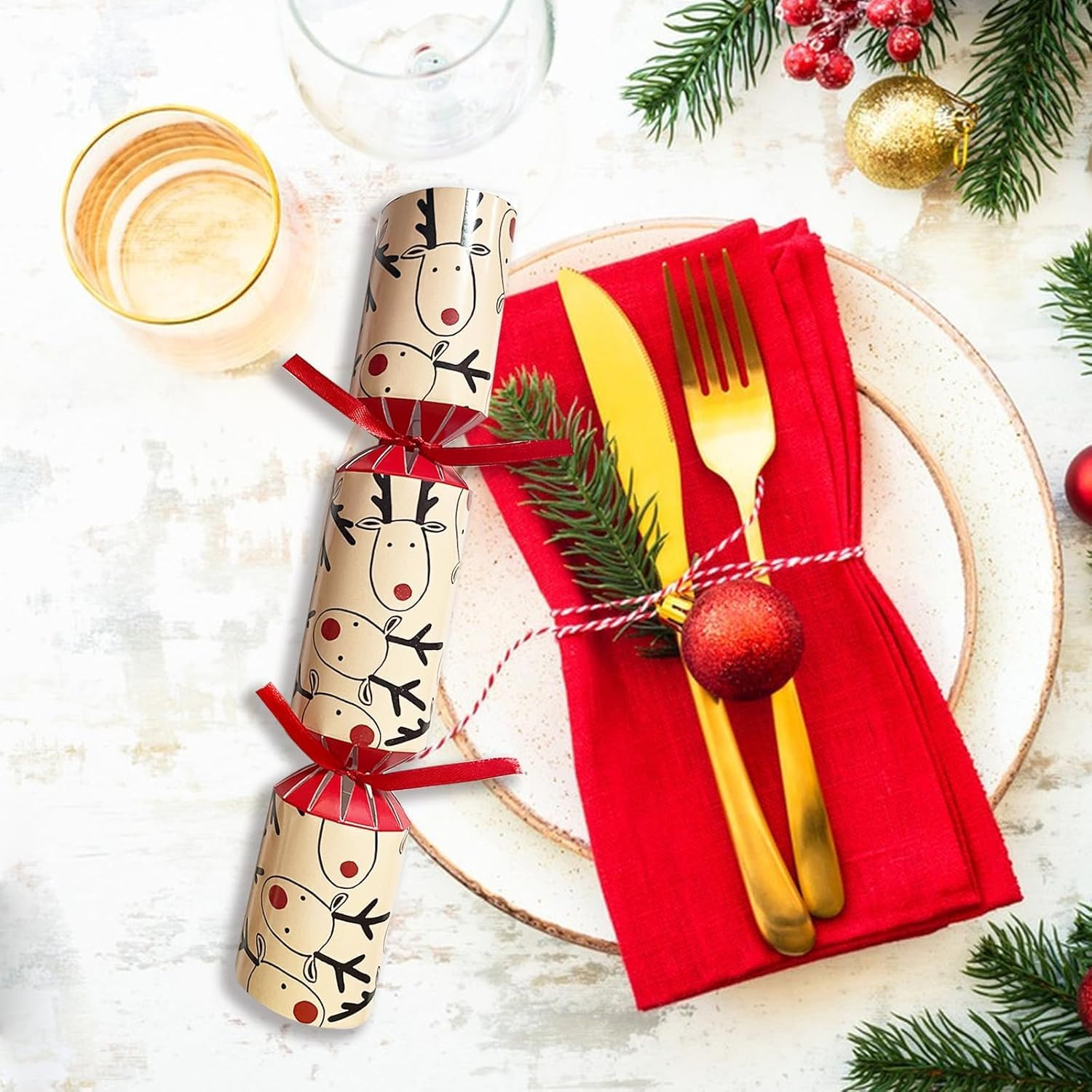 Volsha 10 Luxury Chritmas Crackers, 10 Hats 20 Strings Christmas Party Game Deer DIY Cracker Festive Seasonal (Brown) (Brown) - Red image number 6