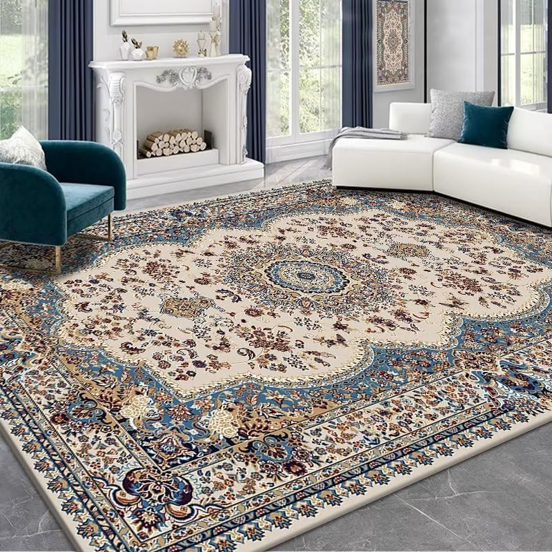 120 * 80Cm Washable Rugs for Entryway, Faux Wool Vintage Throw Rug for Entrance Kitchen, Soft Boho Floor Covering Carpet Retro Distressed Medallion Mat Traditional Interiors (07) image number 3