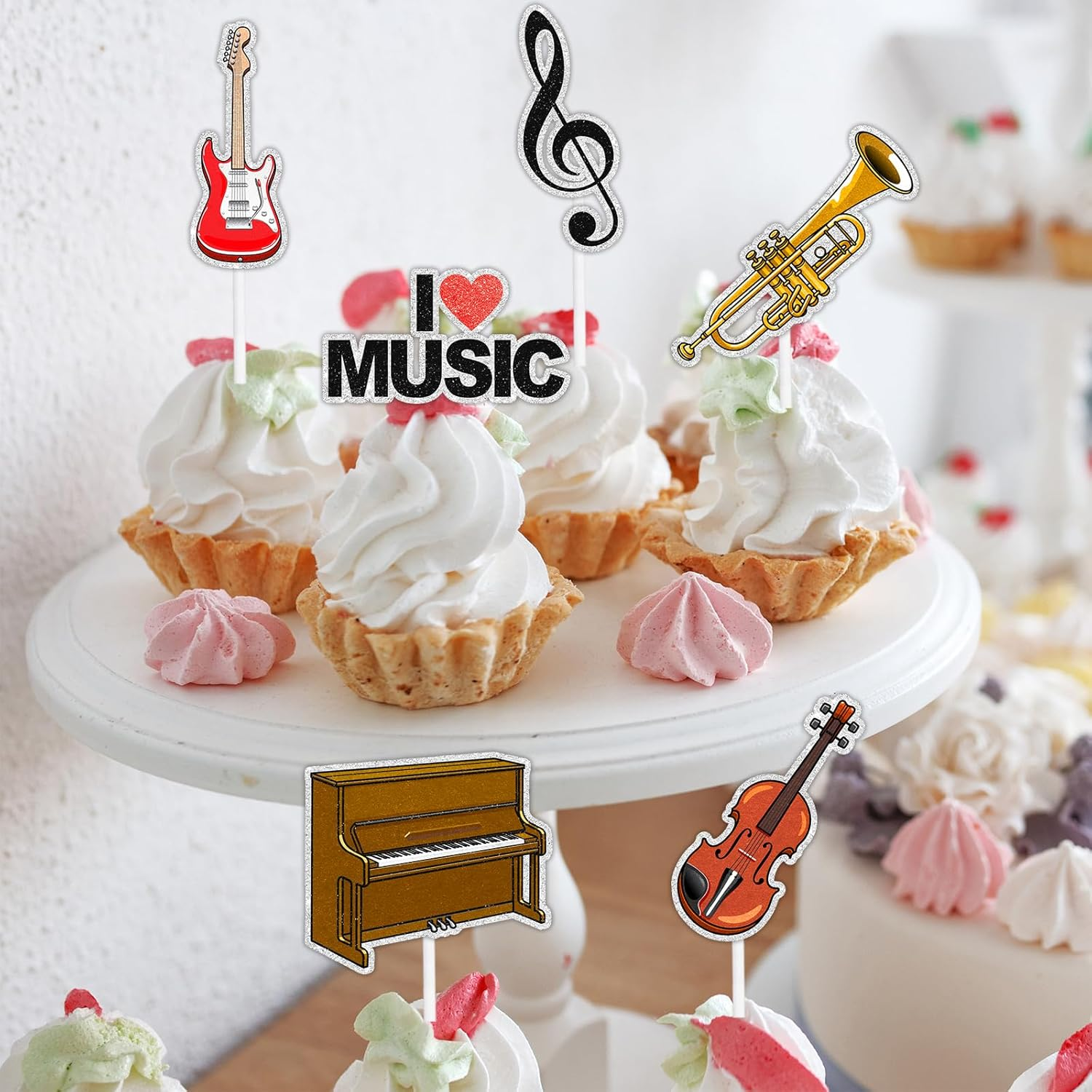 18-Piece Music-Themed Happy Birthday Cupcake Toppers Set for Kids - This Is an Exquisite Music Theme Party, Boys and Girls Birthday Party, Baby Shower Party. I Love Music Decoration Supplies-Liangss image number 4