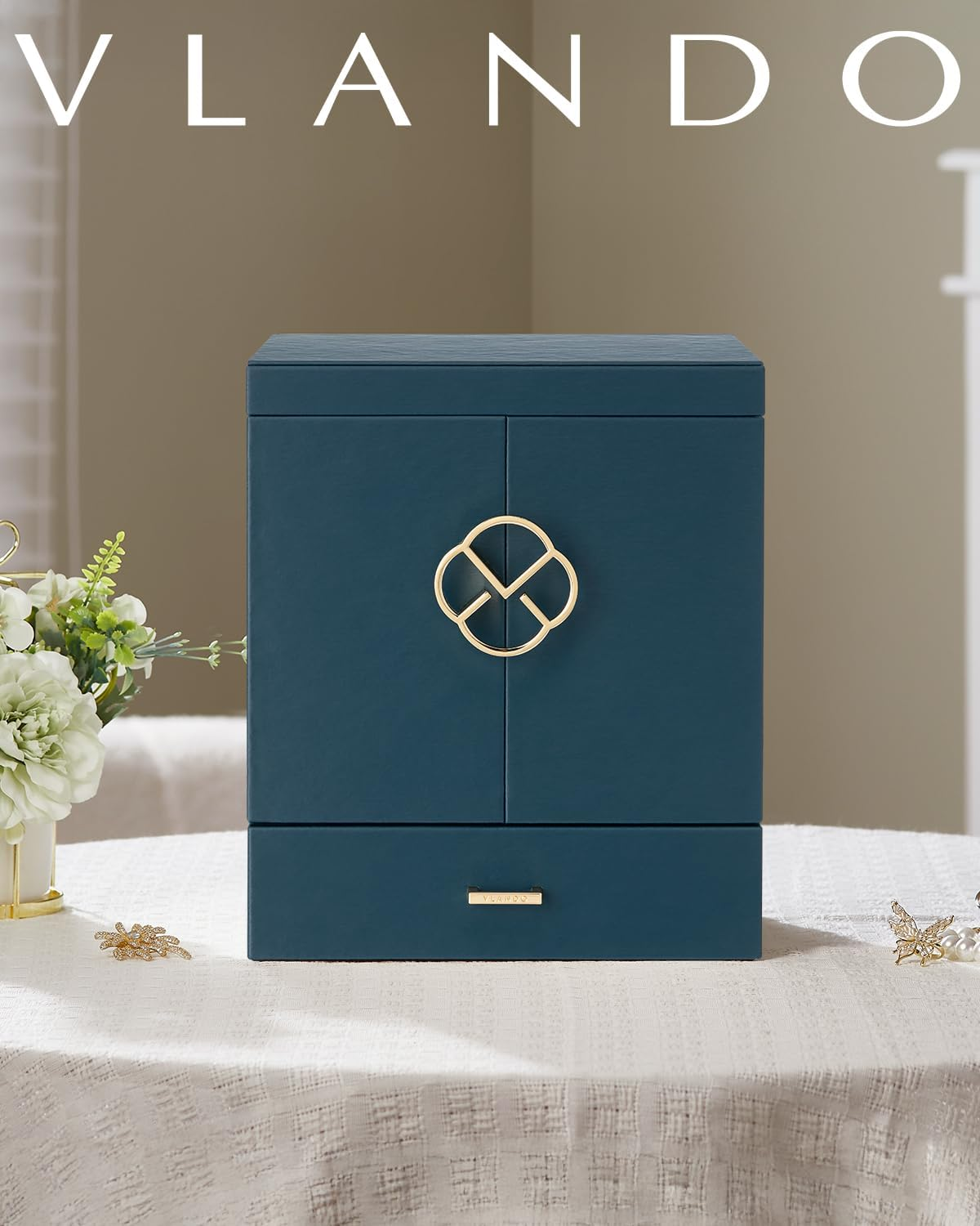 Vlando Jewellery Box, Huge Faux Leather Jewellery Boxes Jewellery Organiser,Earring Neckace Ring Storage Case for Women,Home Storage & Organisation,Girl Gift Green image number 3