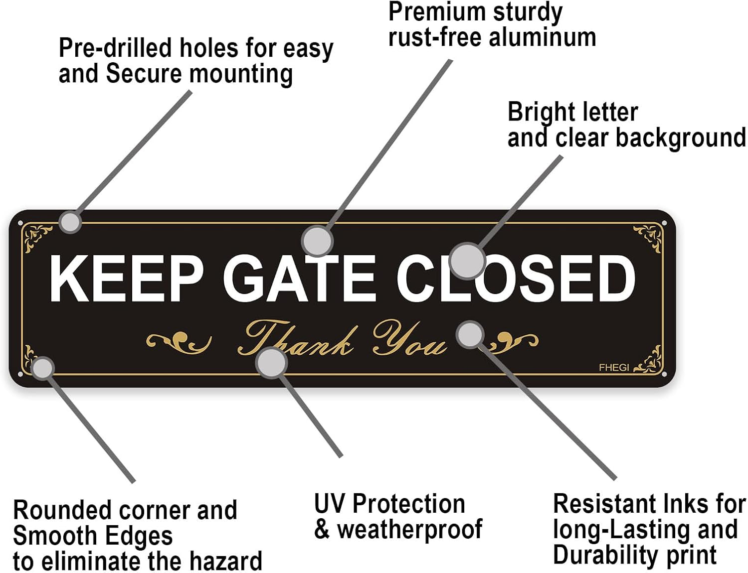 2 Pack Keep Gate Closed Sign, 12 X 3 Inches Reflective Rust Free Aluminum Warning Sign, UV Resistant, Waterproof and Weatherproof. Easy to Mount,Close the Gate image number 3