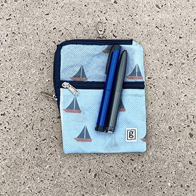 Glucology Insulin Cooler Wallet XL for 5 Pens &ndash; Keeps Medication Cool for 36+ Hours | Travel Essential with Front Pocket for Diabetes Supplies | No Ice or Batteries Needed | Zipper Wallet (Boats)