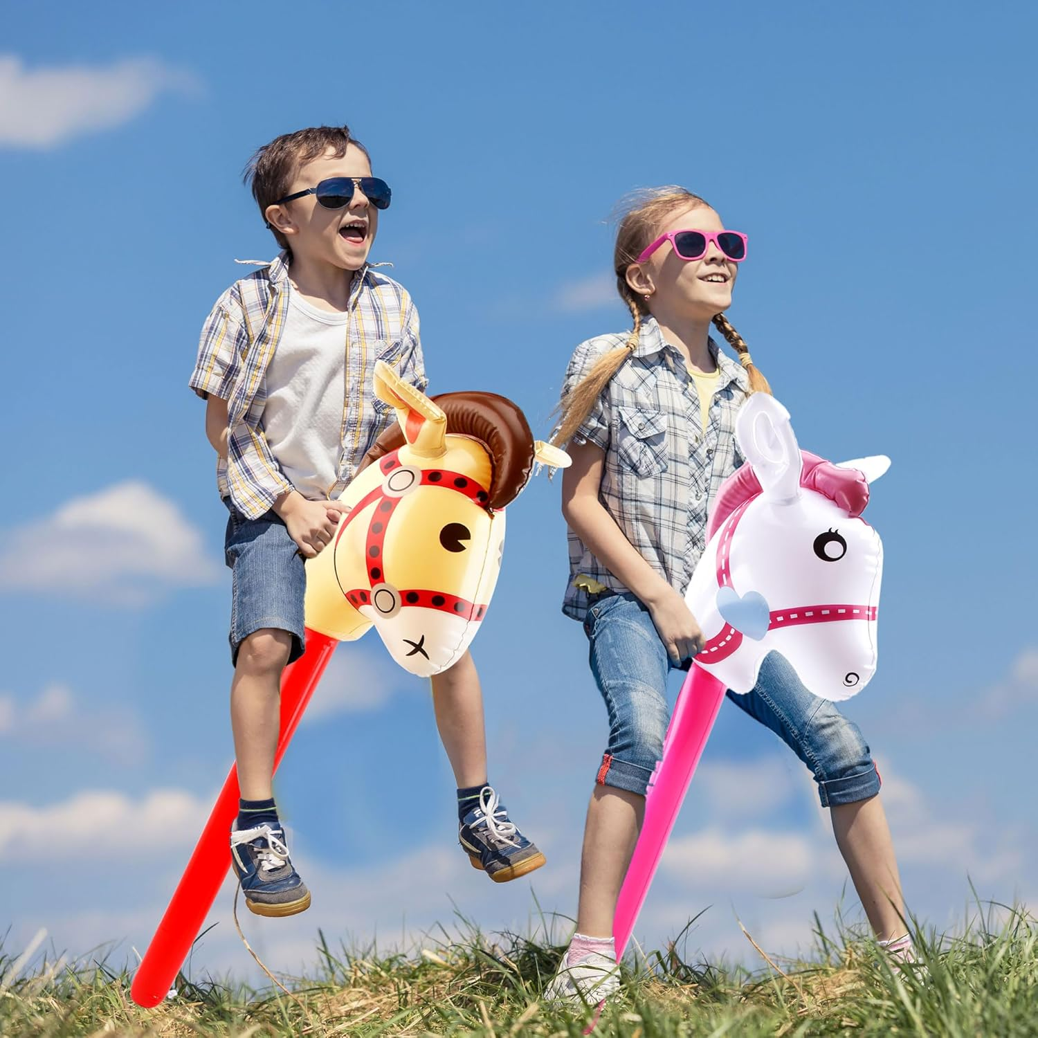 6 Pack 40 Inch Inflatable Horse Stick Cute Horsehead Stick Balloon Colorful Inflatable Horsehead Stick Blow up Pony Stick Toys for Christmas Cowboy Cowgirl Horse Theme Party Decor (Color Set 2) image number 3