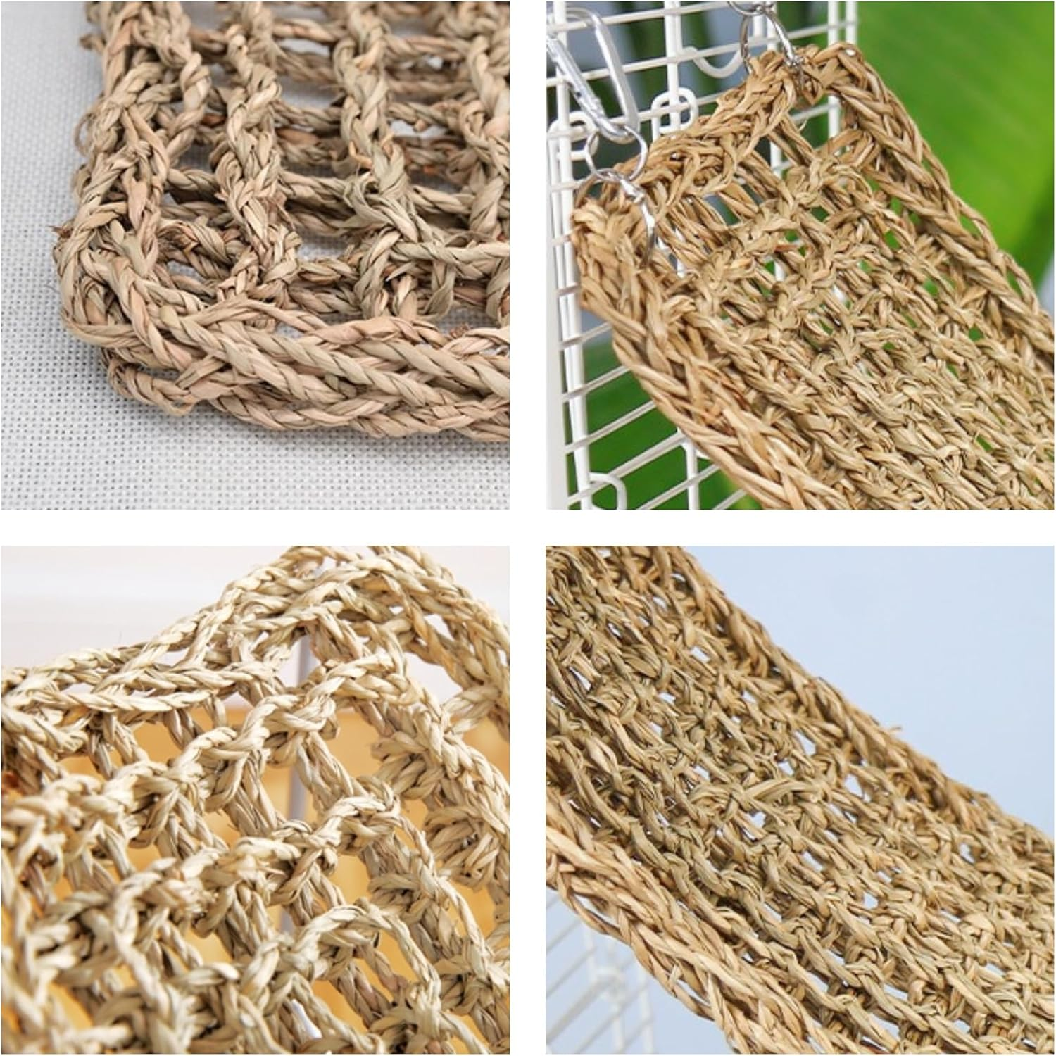 Natural Seagrass Bird Hammock Mat 29X7 Inch with 4 Hooks | Parrot Cage Chew Toy & Climbing Ladder | for Parakeet Lovebird Cockatiel Conure Budgie | Foraging Chewing Perching Birds image number 1