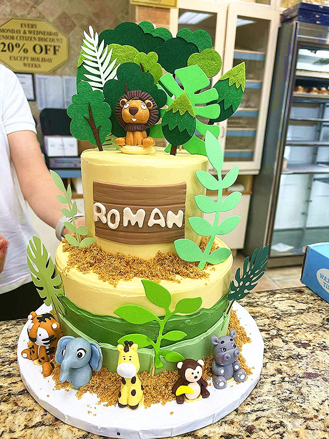 Jevenis Safari Animals, Elephant, Jungle Animals Cake Decoration - Wild One Palm Leaves Giraffe Decoration image number 2