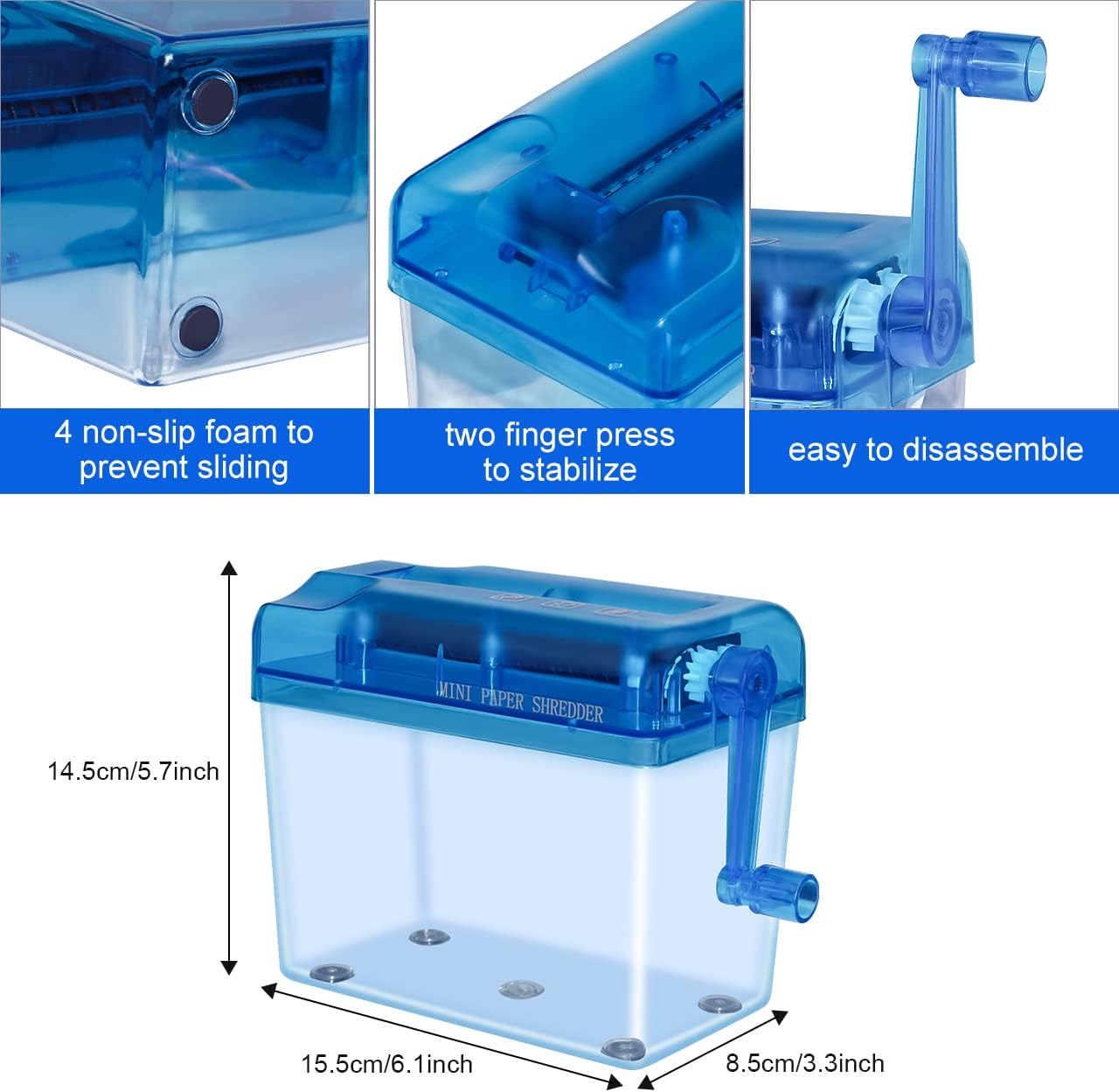 JIKIOU Mini Hand Shredder Portable Paper Shredder Manual Shredder Documents Paper Cutting Tool Home Office Desktop Stationery Christmas Birthday Gift Blue image number 1