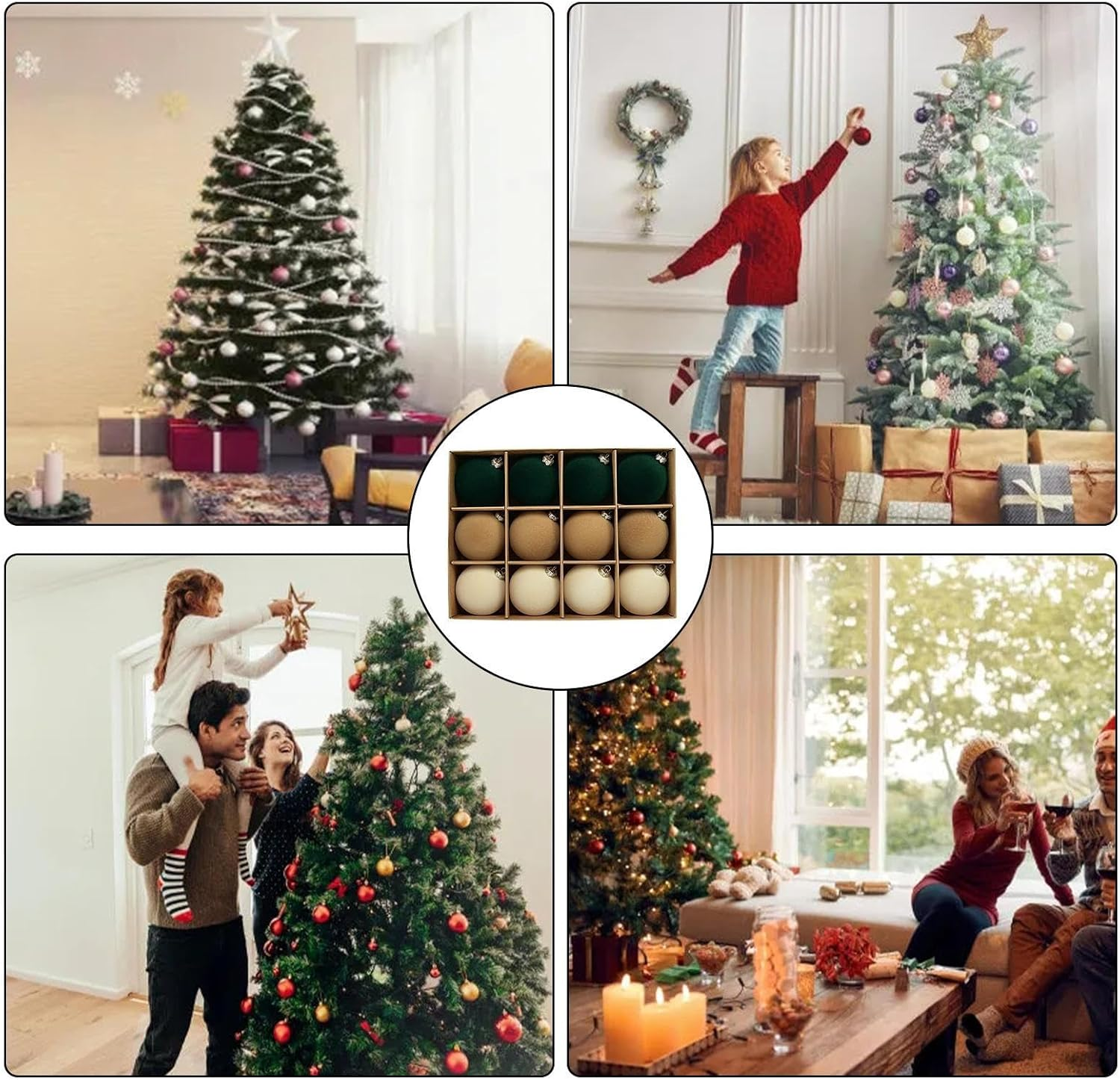 Christmas Tree Ball Ornaments, 12 Flocked Velvet Ball Ornament Flocking Balls Shatterproof Christmas Tree Ornaments Velvet Balls Supplies for Christmas Wreath, Wedding image number 2