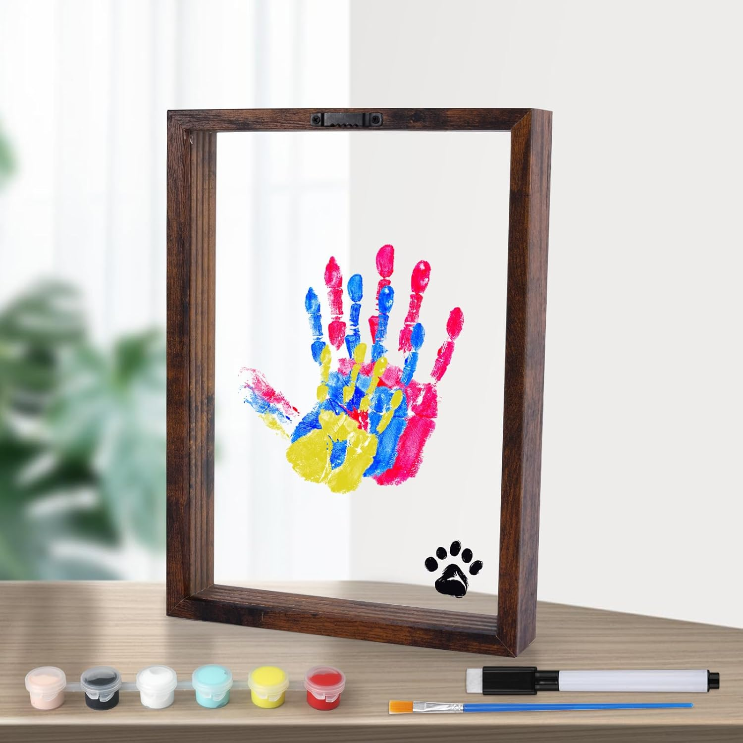 Family Hand and Footprint Kit, Family Palm Print DIY Wooden Photo Frame New and Expecting Parents Gifts for after Birth Parents Kids Couples Friends 6 Paint Colors Included image number 6