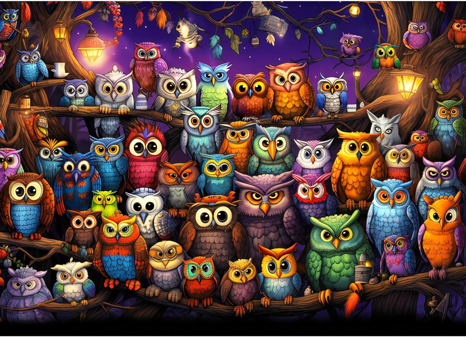 Jigsaw Puzzles for Adults 1000 Pieces, Interlock Perfectly Letter on Back No Dust, Home Decor Birthday Gift Toy for Men Women Elders Seniors, 1:1 Poster - Owl Family image number 1