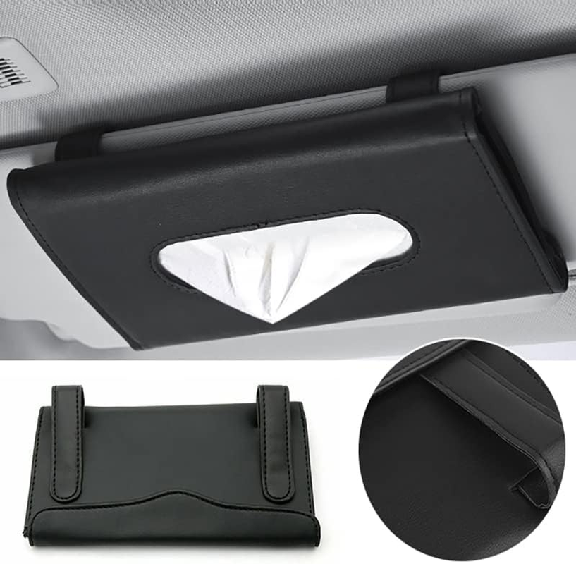 AIMALL Car Tissue Box Cover for Sun Visor &ndash; PU Leather Napkin Case Holder, Universal 9 X 5.1 Inches Organizer, Carbon Fiber Design, Ideal for Car Interior Decoration and Storage image number 2