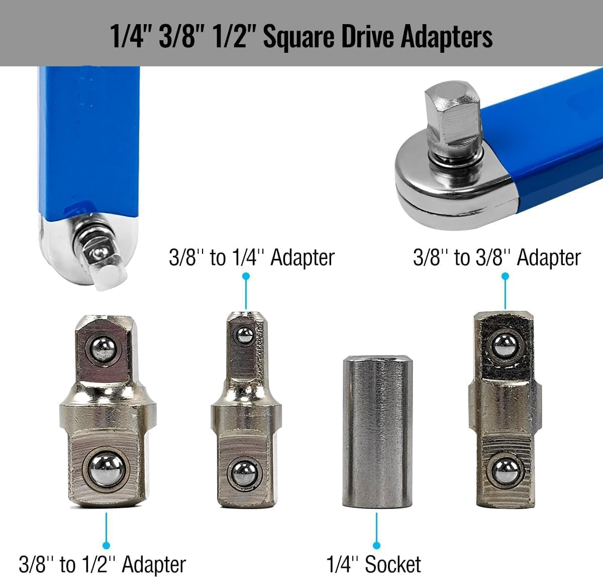 Tight Reach Extension Wrench Set with 1/2", 1/4" and 3/8" Square Drive Adapters，Impact Ready Offset Extension Wrench Non-Swivel Leveraging Ratchet for Small Place image number 6