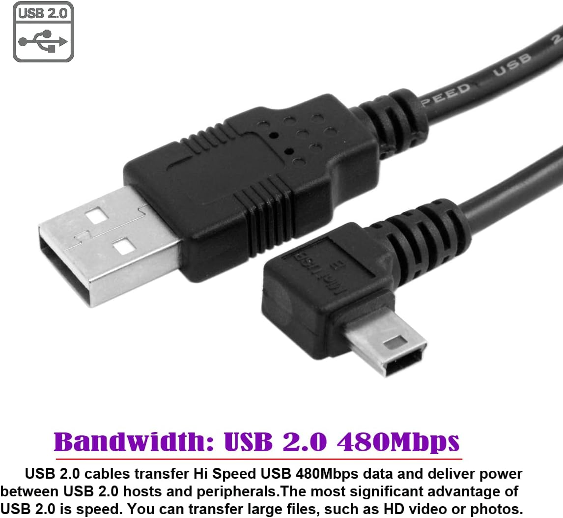 Cablecc Mini USB B Type 5Pin Male Left Angled 90 Degree to USB 2.0 Male Data Cable with EMI Ferrite Core image number 1