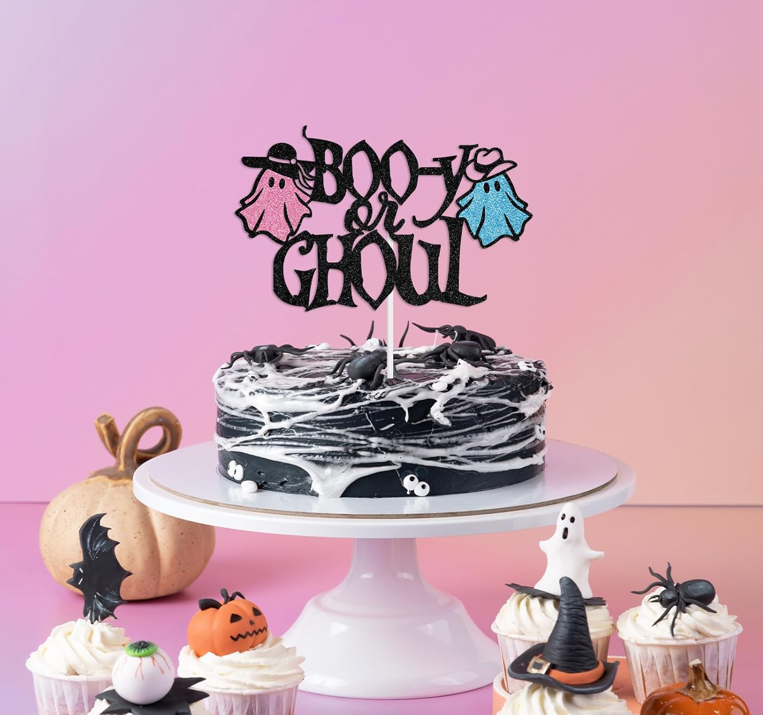 Boo-Y or Ghoul Cake Topper, Boy or Girl/He or She Gender Reveal Cake Decor, Halloween Baby Shower/First Birthday Party Decorations Supplies image number 4
