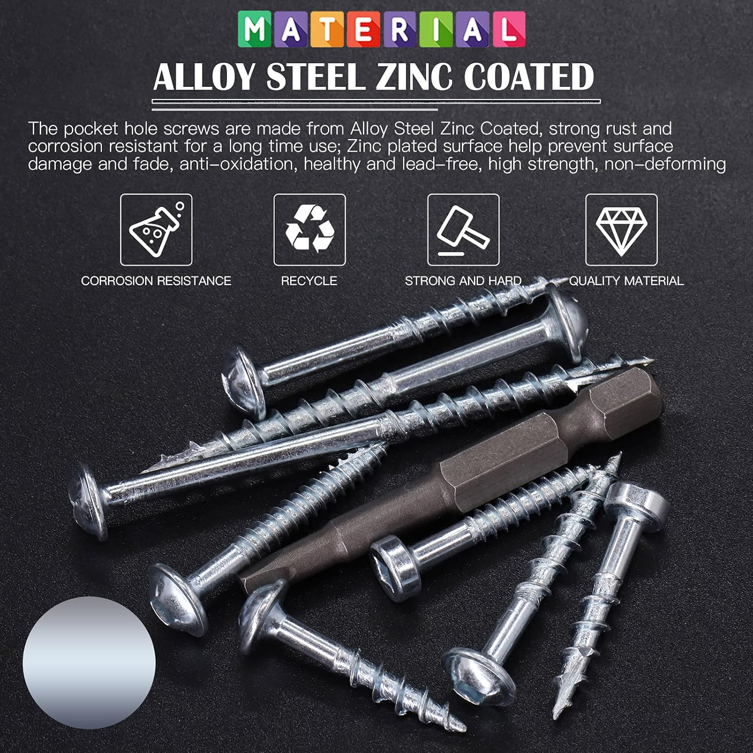 Glarks 280Pcs #8X1-1/2'' Pocket Hole Screws Zinc Coated Square Drive Self Tapping Coarse Thread Wood Screws for Wood and Sheet Metal (#8X1-1/2'' Coarse Thread)