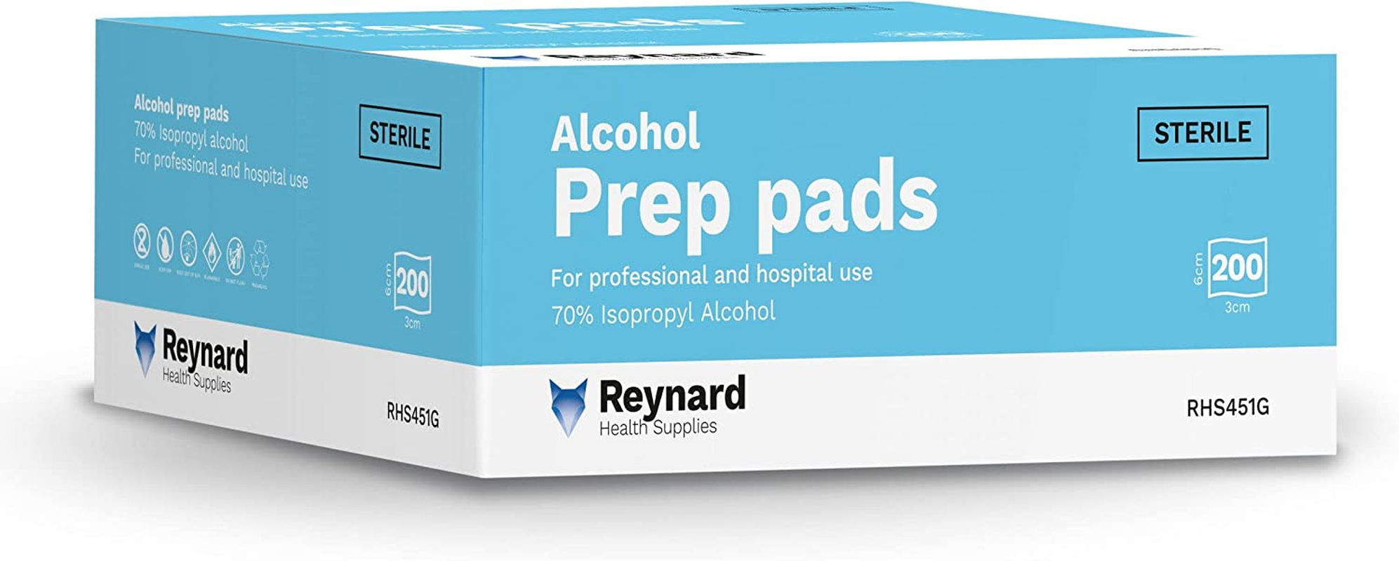 Reynard Health Supplies 70% Alcohol Antiseptic Prep Pad, Sterile, Individually Sealed, White, 6 X 3 Cm, 200 Count image number 4
