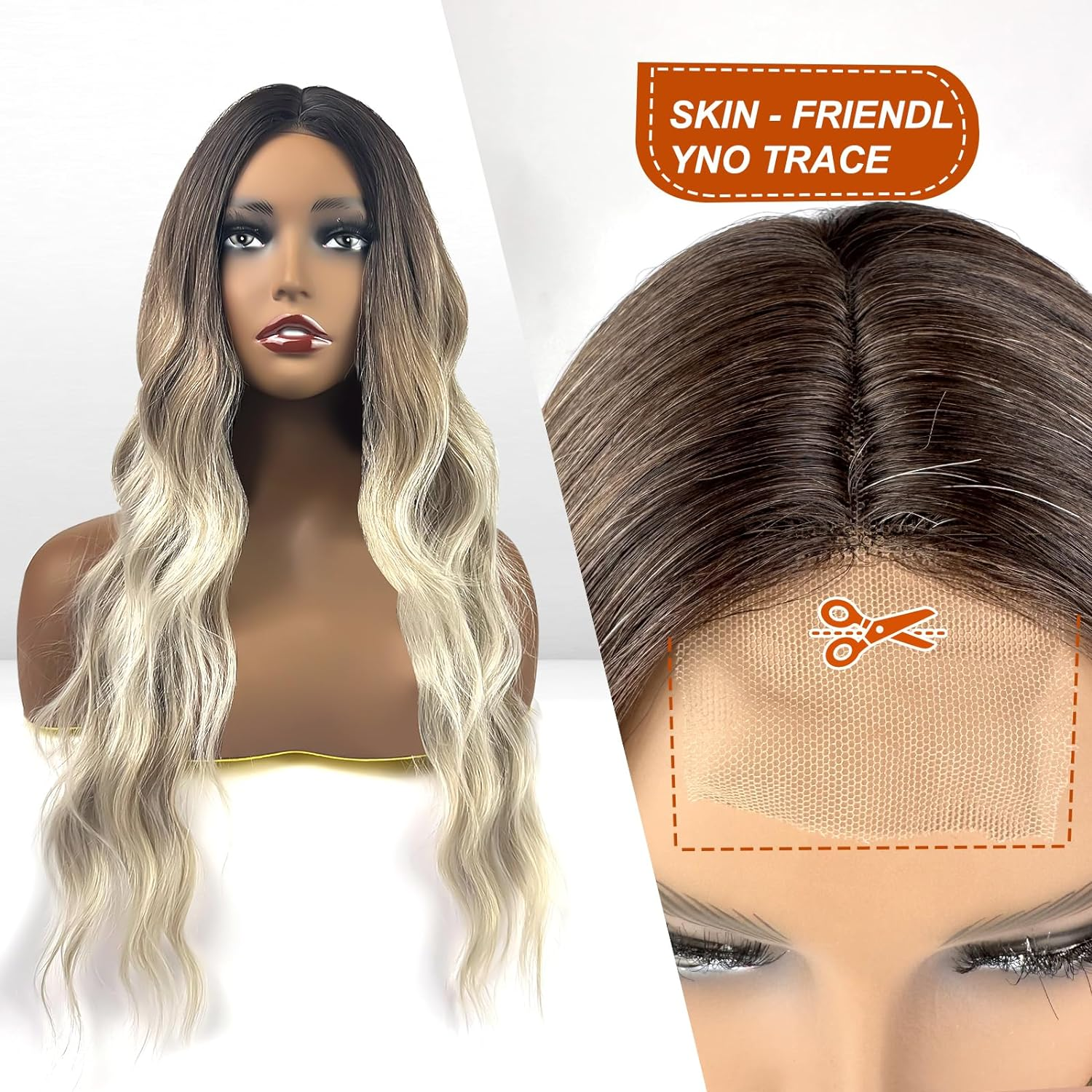 Ombre Brown to Blonde 4/1 U-Part Lace Front Wig for Women Synthetic Hair Long Wavy Wigs for Daily Party Cosplay-24 Inches image number 3