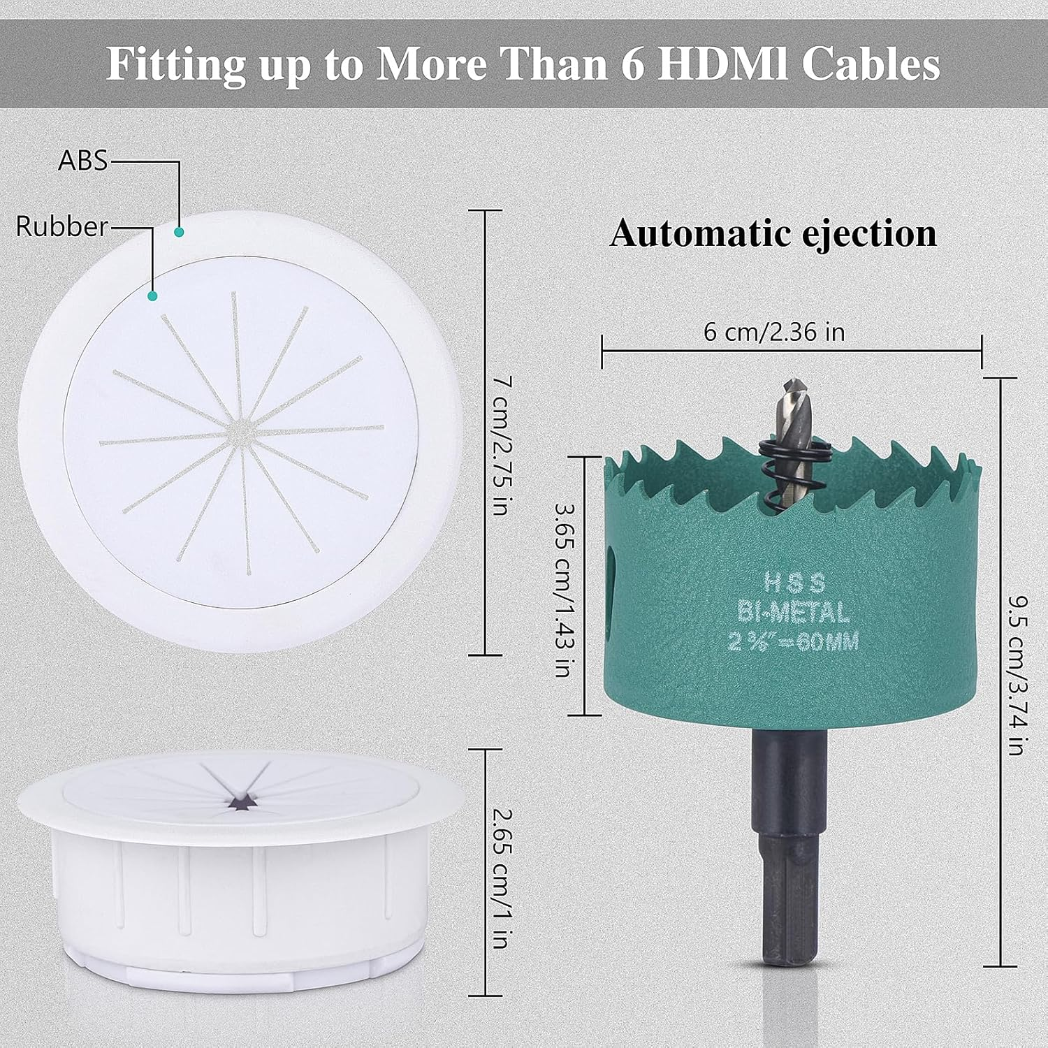 4 Pack TV Cord Hider for Wall Mounted TV - 2.36In (60Mm) Wire Hider Cable Grommet - in Wall Cable Management Kit for Office and Home image number 4