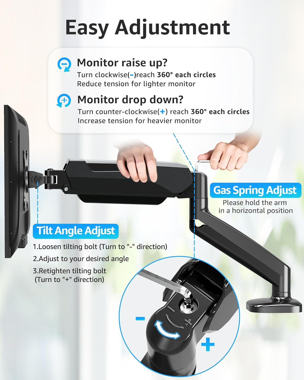 MOUNTUP Single Monitor Desk Mount Holds Screen up to 32 Inch, Height Adjustable Monitor Arm, Computer Monitors Stand with Clamp/Grommet Base, VESA Mounts Fit 4.4-17.6Lbs Computer, Black, MU0004 image number 4