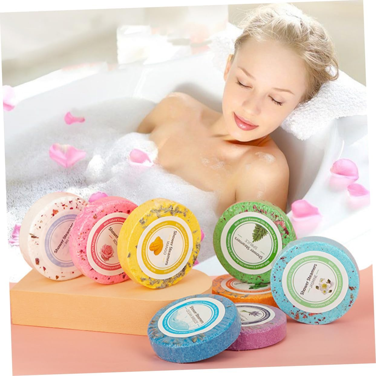 8Pcs Essential Oil Shower Tablets Dried Flowers Nourishing Skin Soothing Aroma Bath Salt Tablets for Home Bathing Self Care