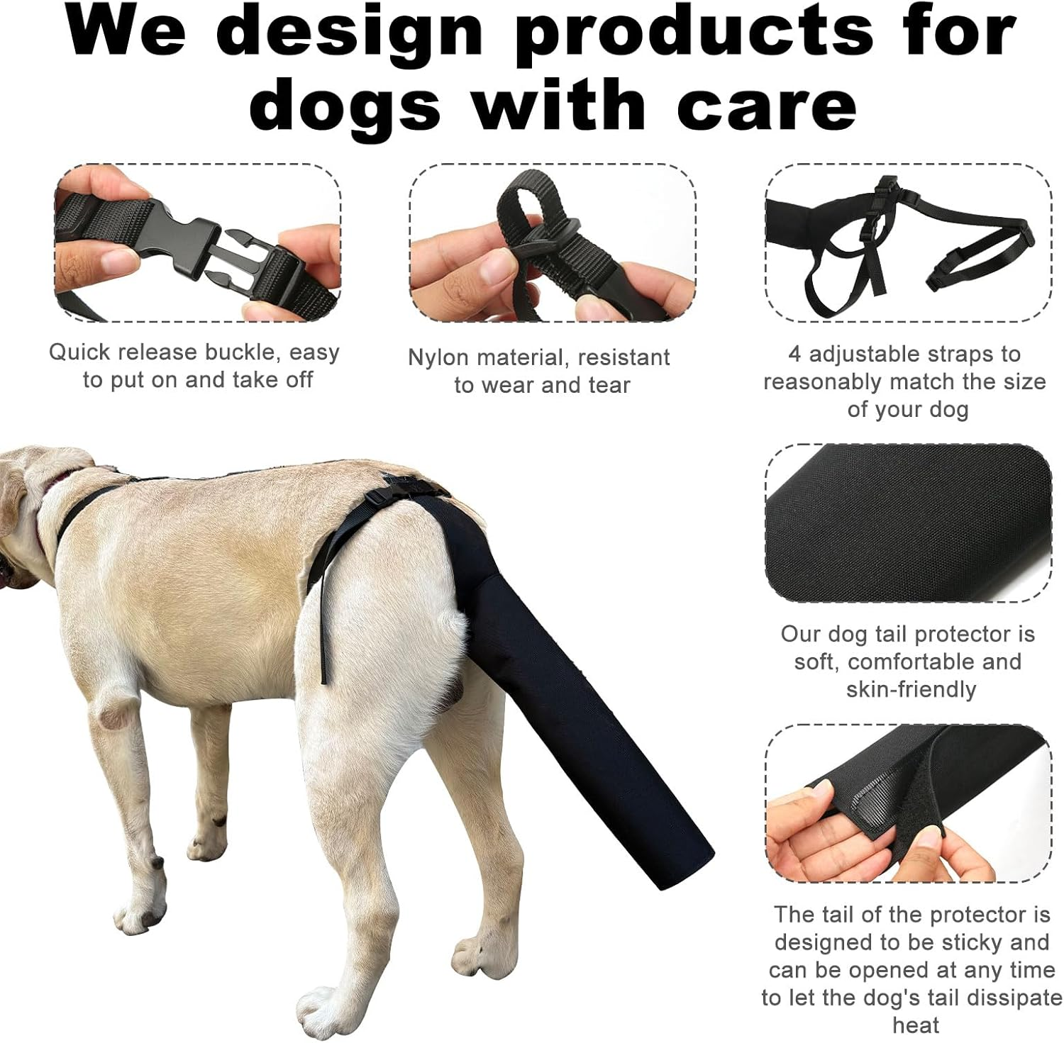 Dog Tail Protector, Dog Tail Guard Dog Tail Cover for Wounds Black Dog Harness with Tail Guard Dog Tail Protector Sleeve (Size L) image number 3