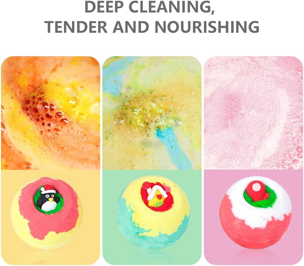 12PCS Bath Bombs Gift Set for Christmas with Santa Claus Snowman Elk for Baby Girl Women Relaxing & Organic Essential Oil image number 2