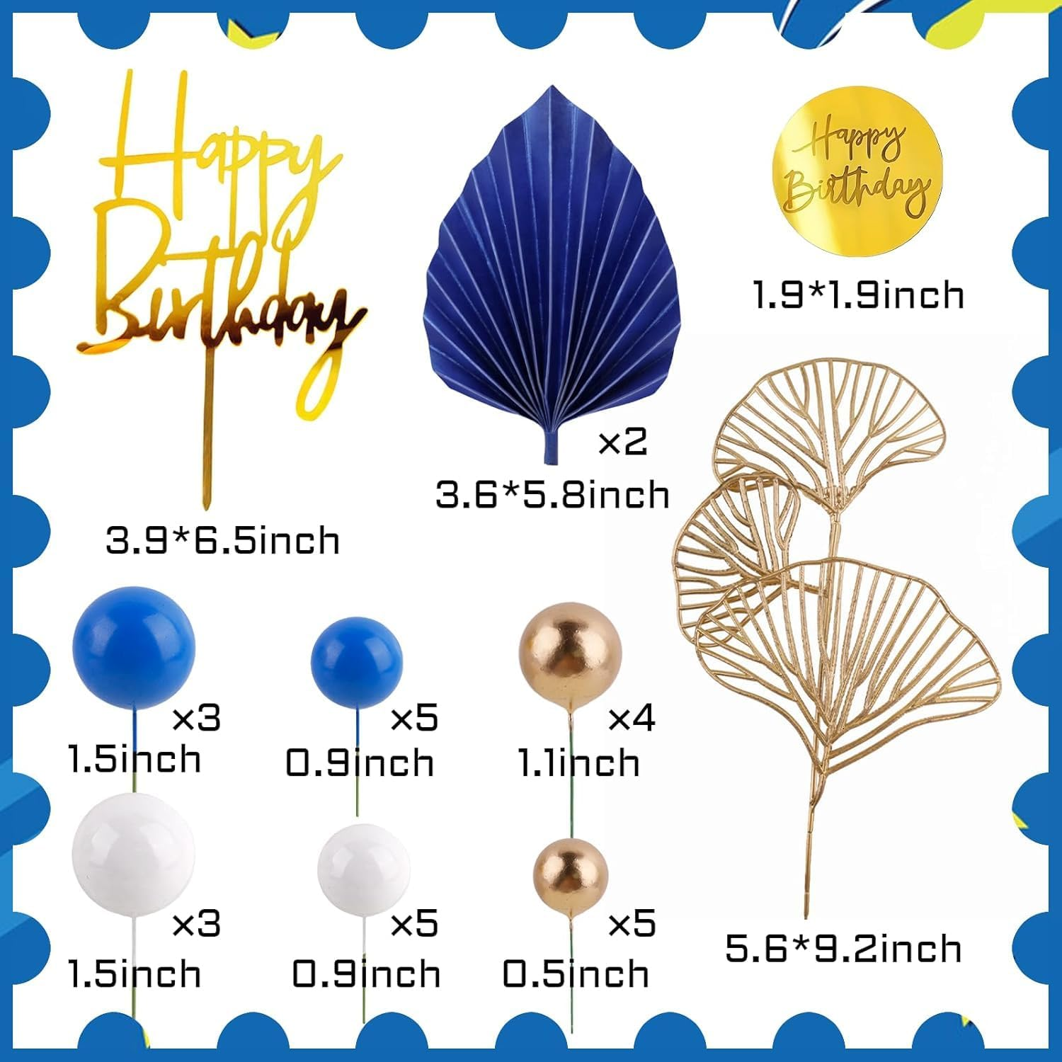 Blue White Gold Ball Cake Toppers Balls Cupcake Toppers Foam Ball Shaped Cake Picks DIY Balloon Cake Insert Topper Balls Birthday Cake Decorations for Birthday Boho Wedding Party image number 4
