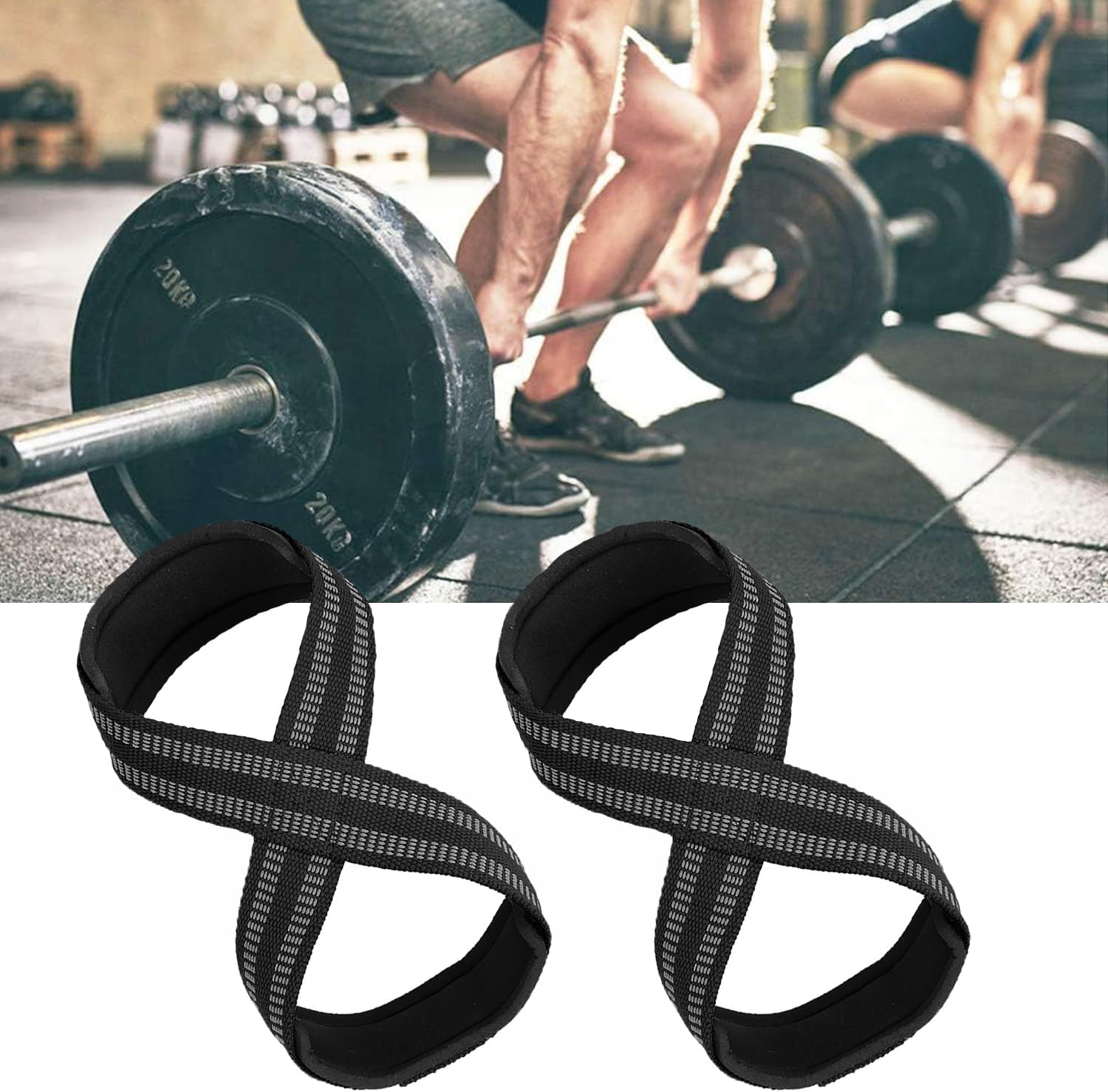 Figure 8 Lifting Straps for Deadlift & Weightlifting Prevent Grip Slip Gym Wrist Belt with Cotton Ribbon Sponge Pad for Men and Women Extra Grip Fits Shrugs Weight Lifting Cross Training image number 1