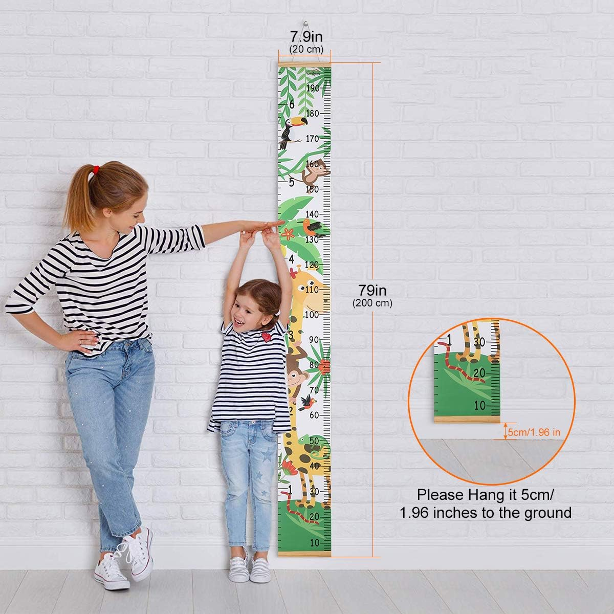 Growth Chart for Kids,Child Height Chart Ruler for Wall,Wood Frame Fabric Canvas Height Measurement Ruler for Kids Nursery Room,Removable Wall Decor 79"X7.9" image number 5