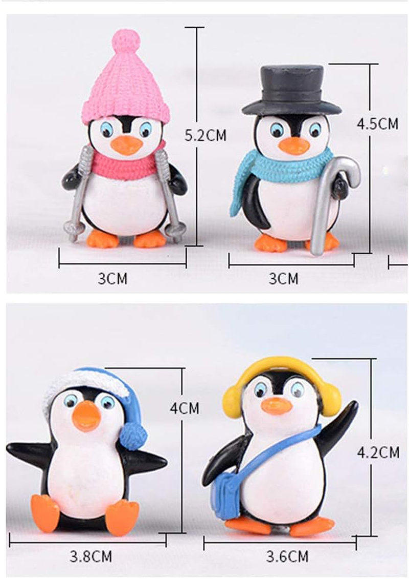 16Pcs Cute Penguin Characters Toy Figure, Mini Penguin Figurines Collection Playset Penguine Cake Topper Micro Landscape Decoration Birthday Party Supplies