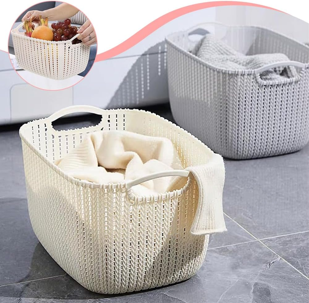3 Pcs Clothes Hamper with Cut-Out Handles, Decorative Storage Basket, Large Woven Baskets, Suitable for Laundry Room Bedroom Bathroom (28 * 21 * 16.5 CM)