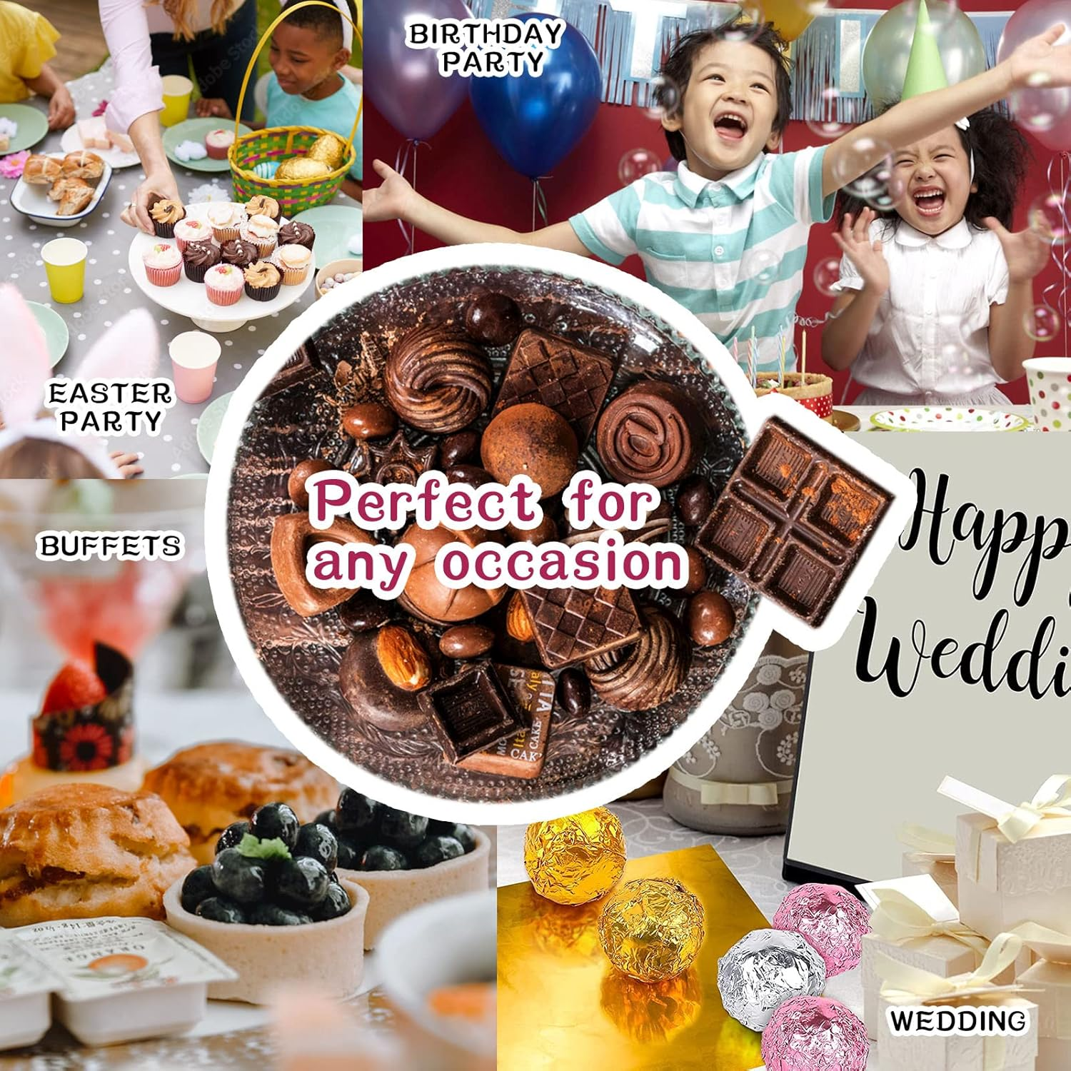 200Pcs Candy Bar Wrappers, 7.8&rdquo; Square Chocolate Bar Wrappers Blue Foil Wrapper Aluminum Individual Packaging Sheets for 4 July Baby Shower Birthday Party Gifts image number 4