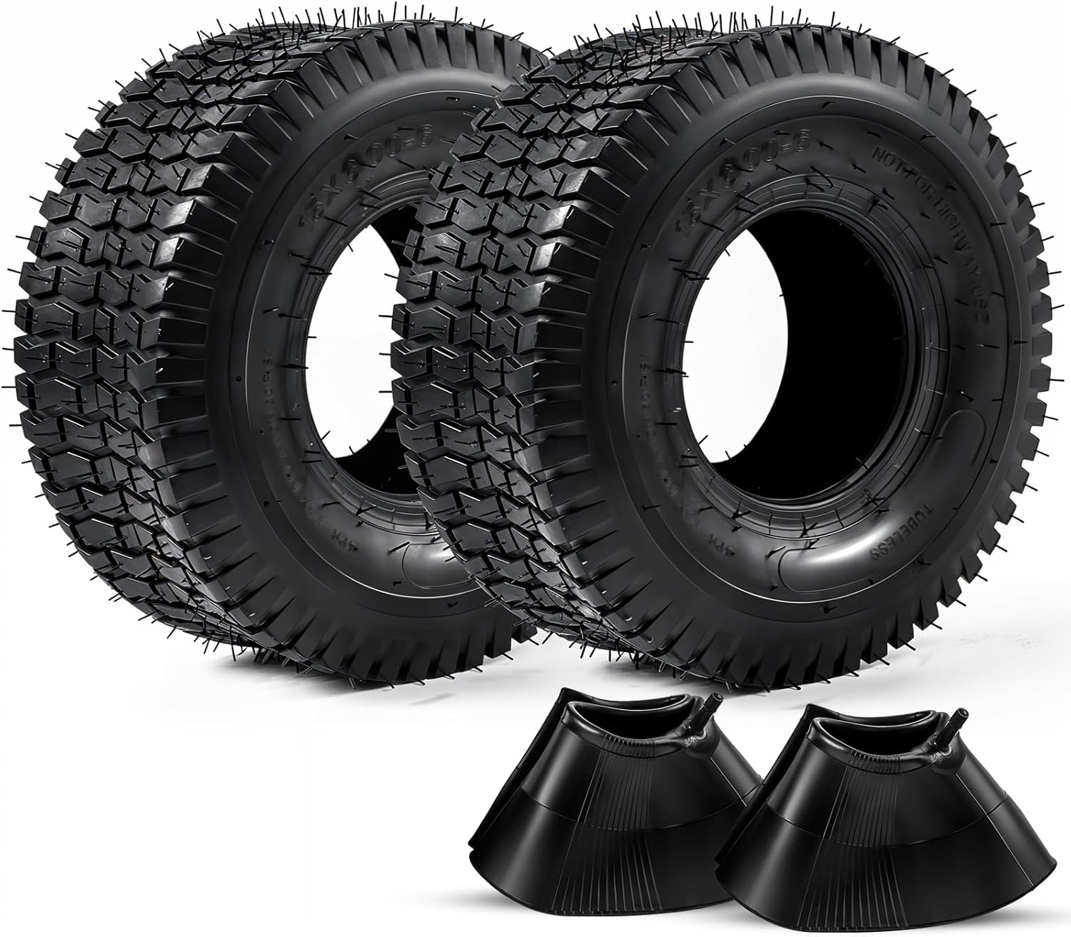 2 Pack 15X6.00-6 Tire and Inner Tube Set TR-13 Straight Valve Stem Natural Rubber 4 Ply with Tube 400 Lbs Capacity Replacement Riding Mower Front Wheel Assembly image number 6