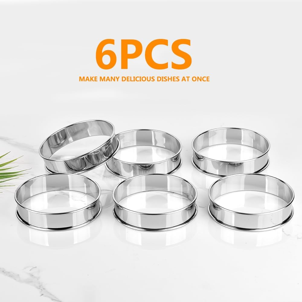 Guowall 6 Pcs English Muffin Rings Nonstick Metal round Cake Mold Stainless Steel Double Rolled Tart Ring for Baking - 10 X 2.5Cm image number 5